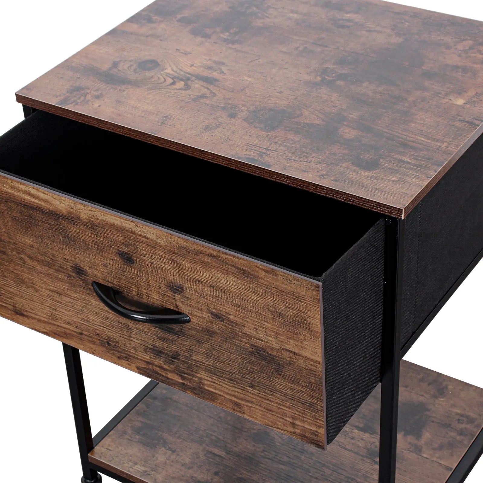 Buró Atigrado con 1 Cajón y 1 Estante para Almacenamiento en Hogar y Oficina, Estructura de Metal y Cajón de Tela No Tejida con Cubierta de MDF MU:4LIFE