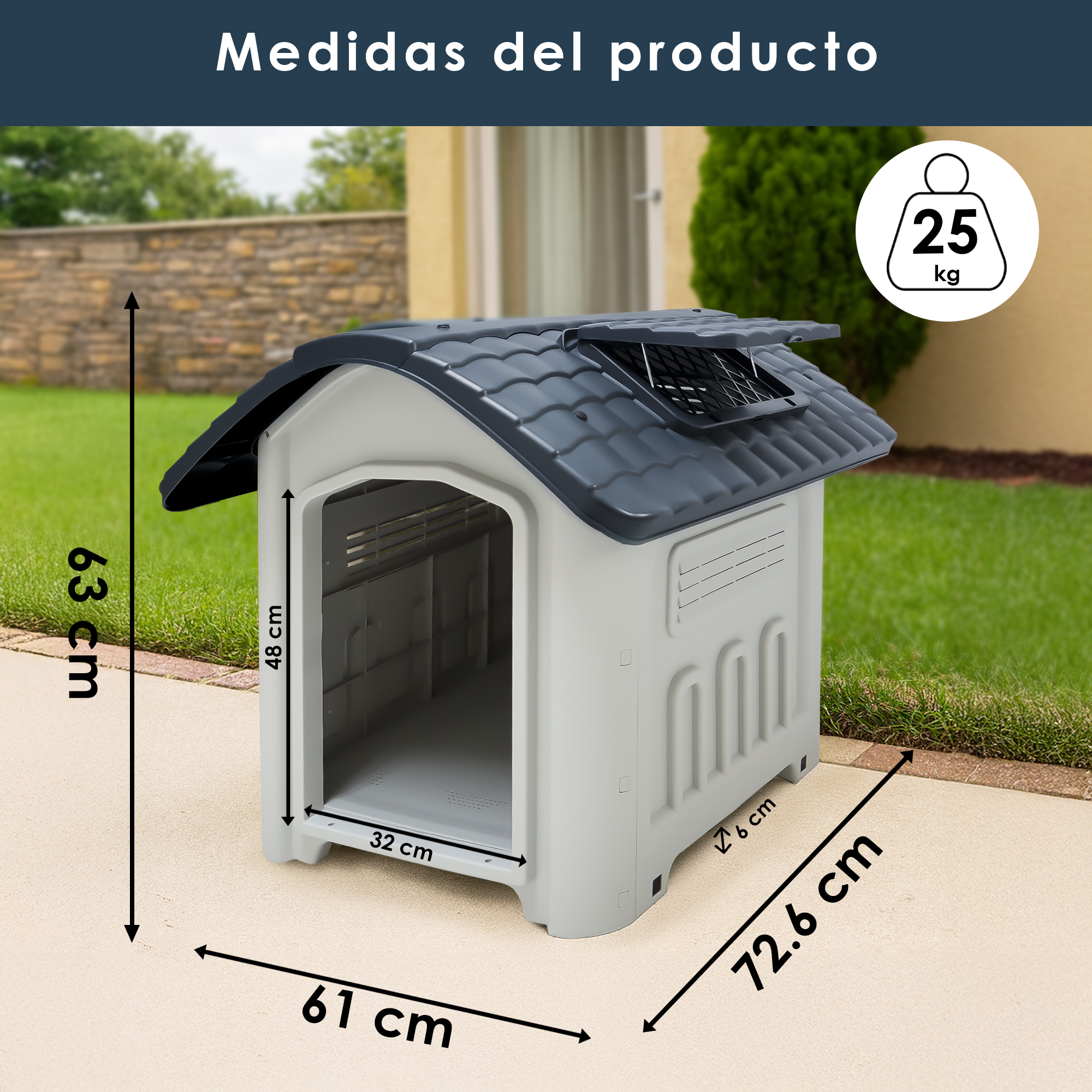 Casa Jaula para Perro de Plástico para Exteriores e Interiores, Mediana 72.6×61×63 cm, Resistente al Agua