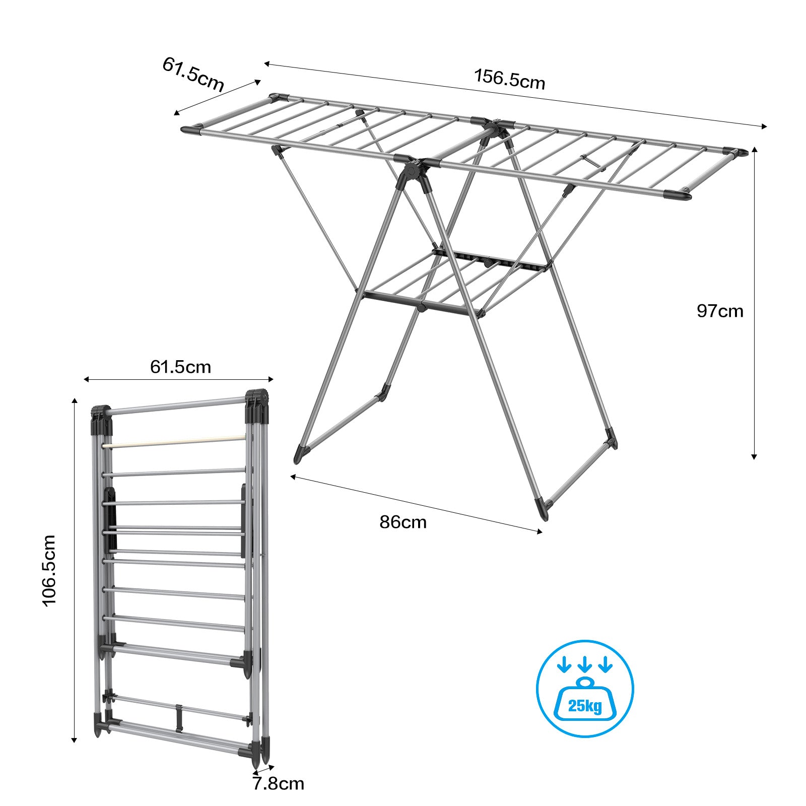 Tendedero de Ropa Plegable con Alas Ajustables, de Acero Inoxidable