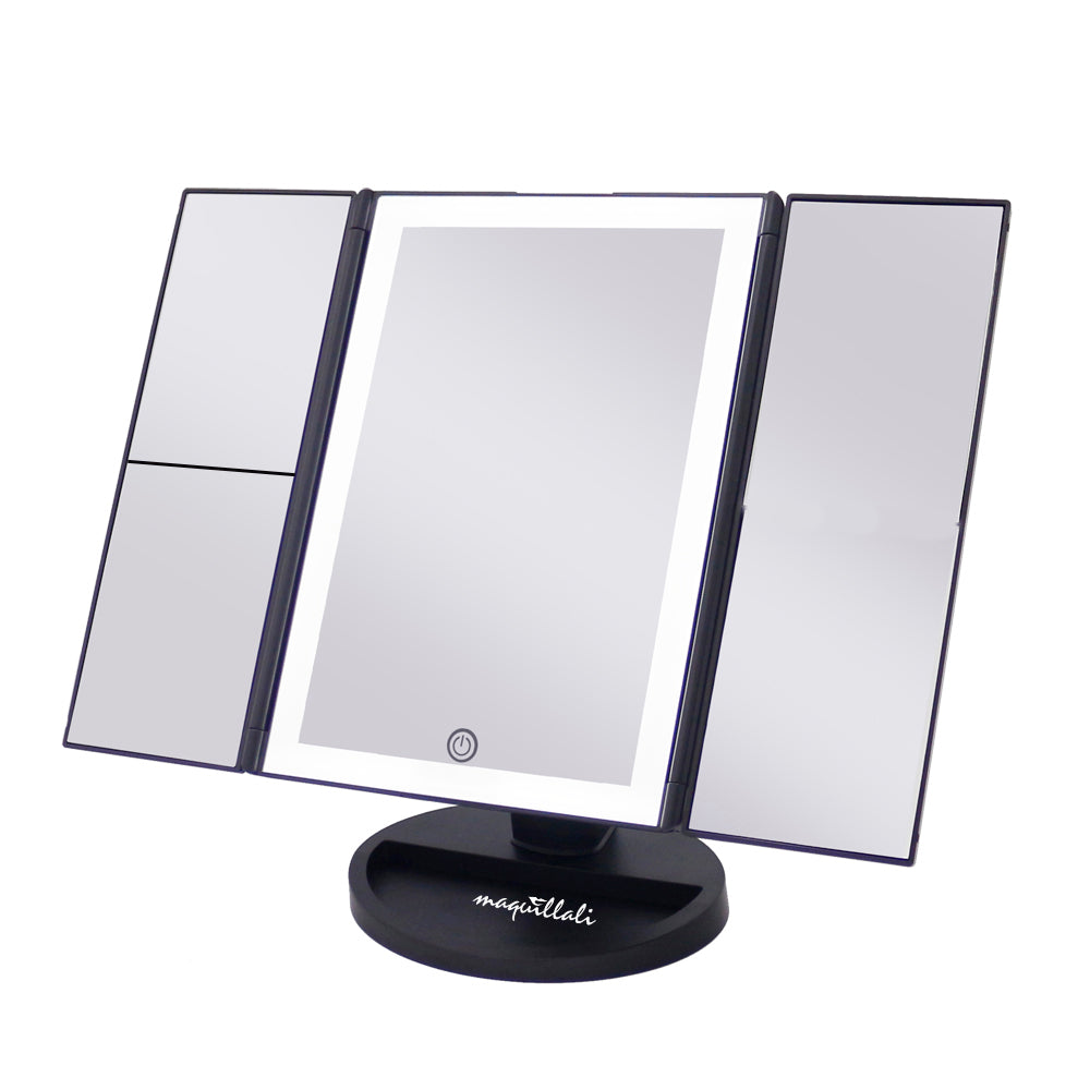 Espejo de Maquillaje Tríptico con 72 LEDs, Iluminación Ajustable y Aumento 1X/2X/3X