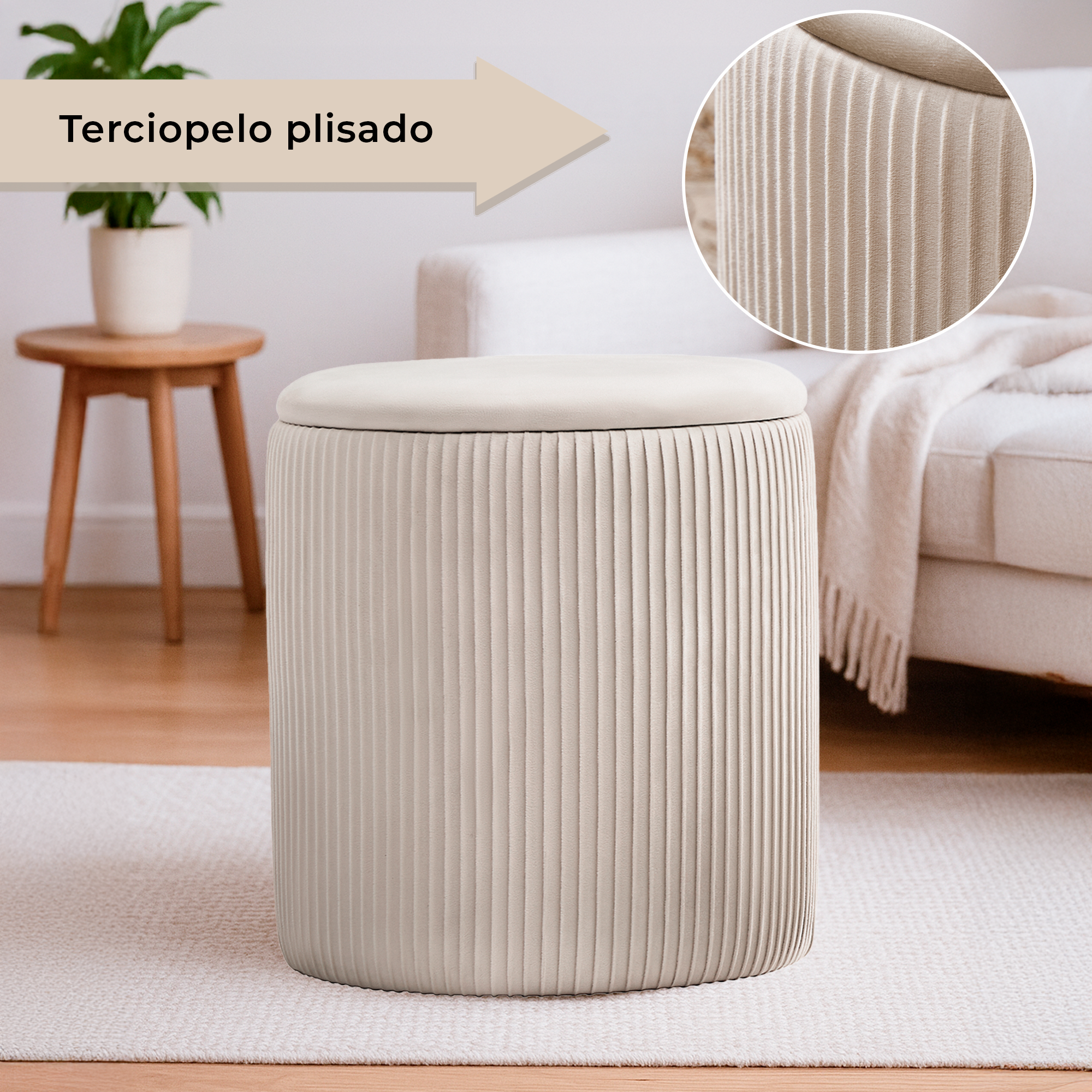 Set de 2 Taburetes Otomanos de Terciopelo con Almacenamiento, Banco Tapizado Decorativo