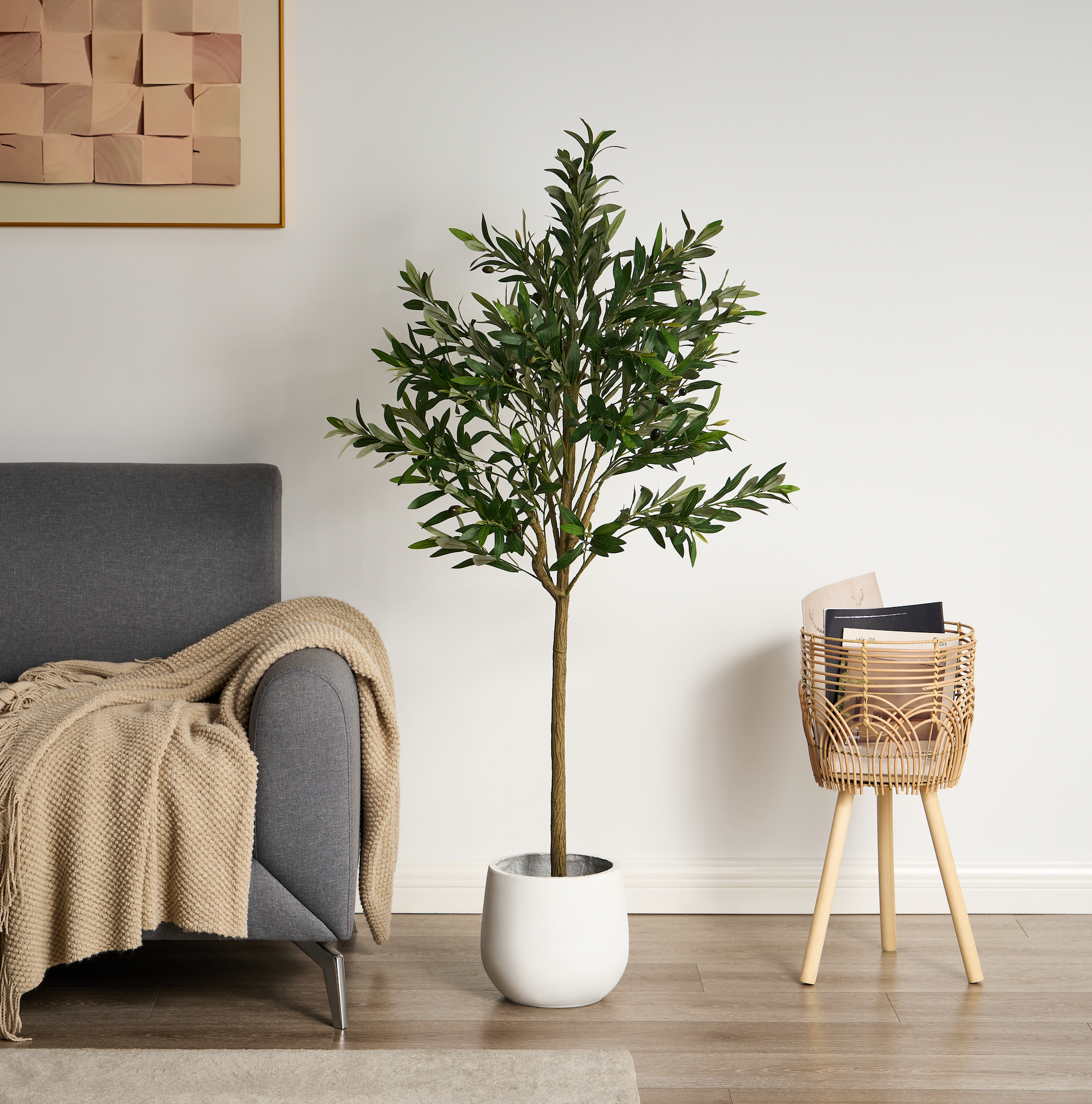 Árbol de Olivo Artificial con Frutos Estilo Natural para Decoración Interior