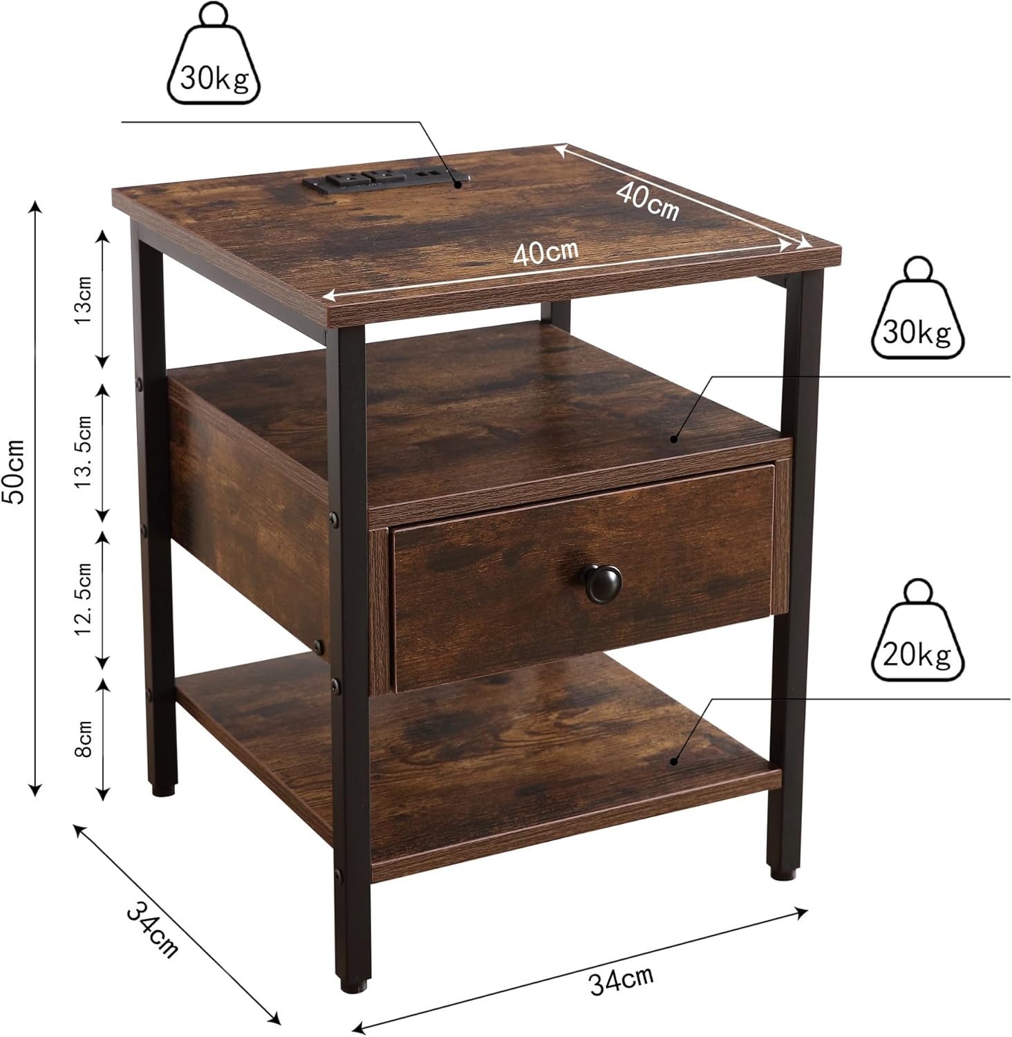 Buró Atigrado con Regleta, Carga USB, Cajón y Estante – Ideal para Recámara o Estudio