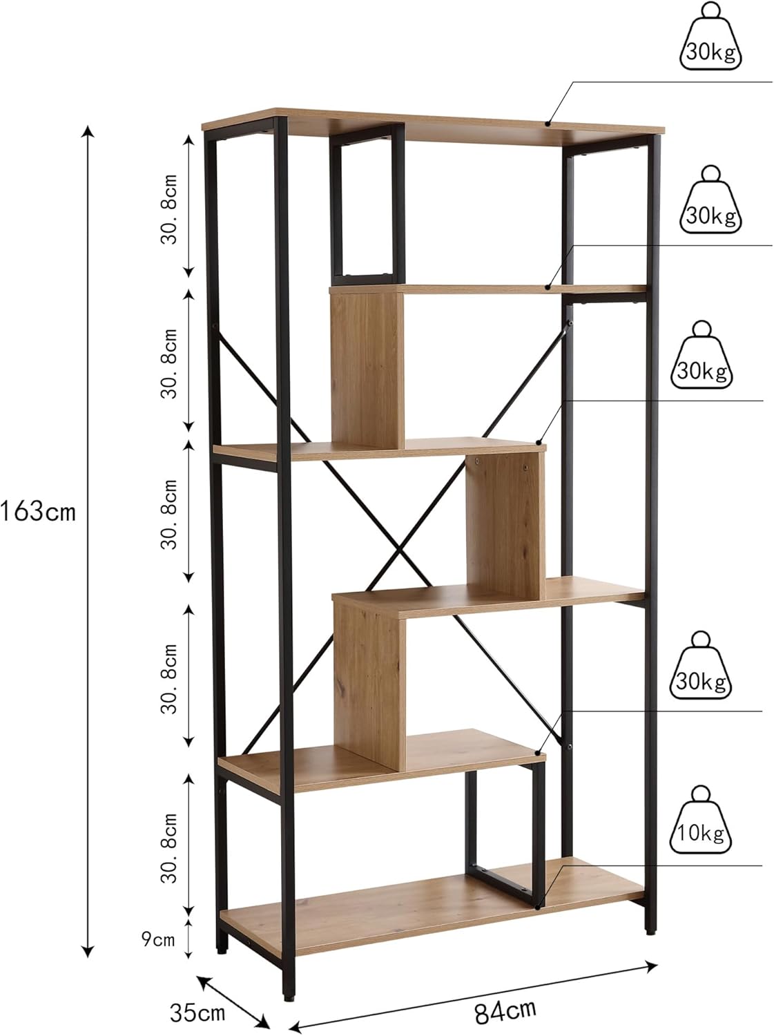 Estantería de Exhibición Multiuso – Librero con Acabado en Color Madera Natural para Hogar u Oficina