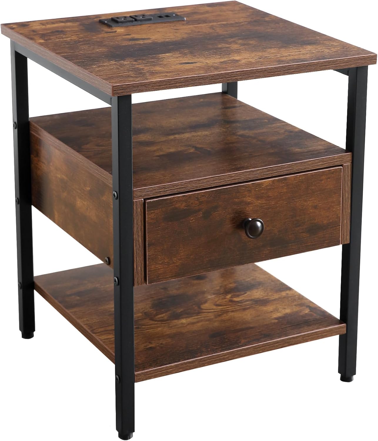 Buró Atigrado con Regleta, Carga USB, Cajón y Estante – Ideal para Recámara o Estudio