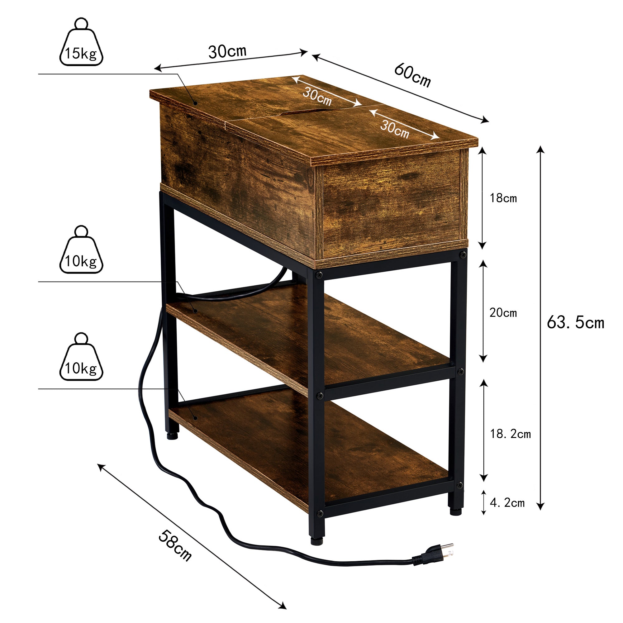 Mesa Auxiliar Atigrada con Regleta Eléctrica y Estación de Carga USB – Ideal para Cargar Dispositivos