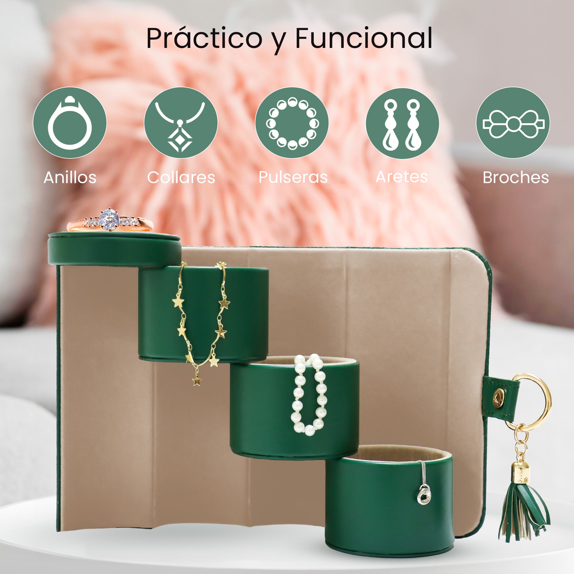 Joyero de Viaje Compacto – Estuche Organizador de Joyas con Múltiples Compartimentos