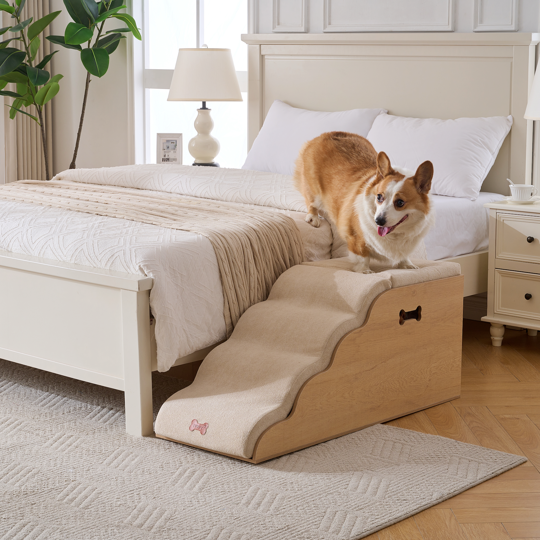 Escalera para Perros con Almacenamiento, Funda Lavable, Diseño Ergonómica y Relleno de Espuma de Alta Densidad