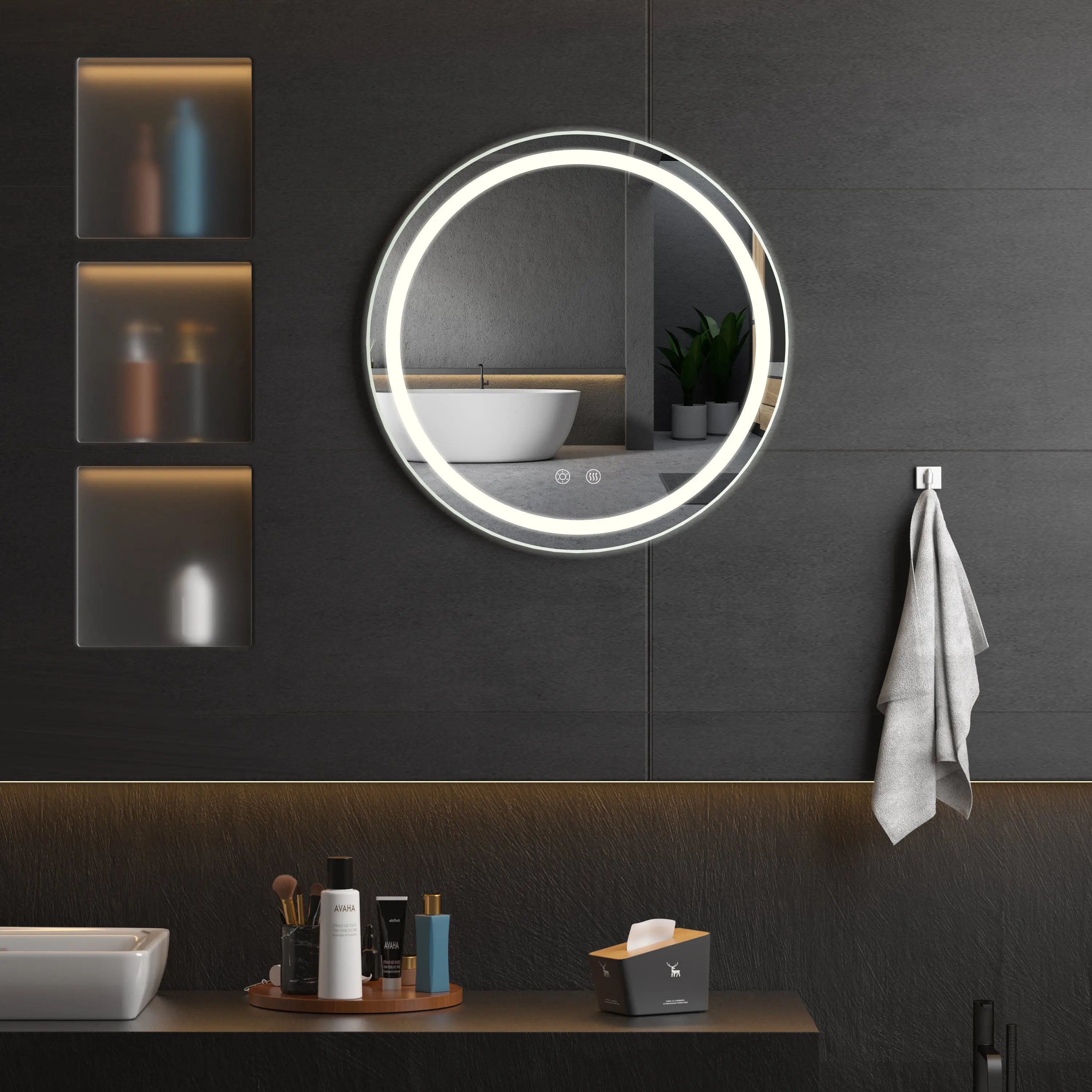 Maquillali Espejo LED De Vanidad para Baño Montado En La Pared, Estilo Redondo, Led De 3 Colores En Iluminación con Ajustable En Brillo Y Antivaho (60 cm, Redondo) MU:4LIFE MX