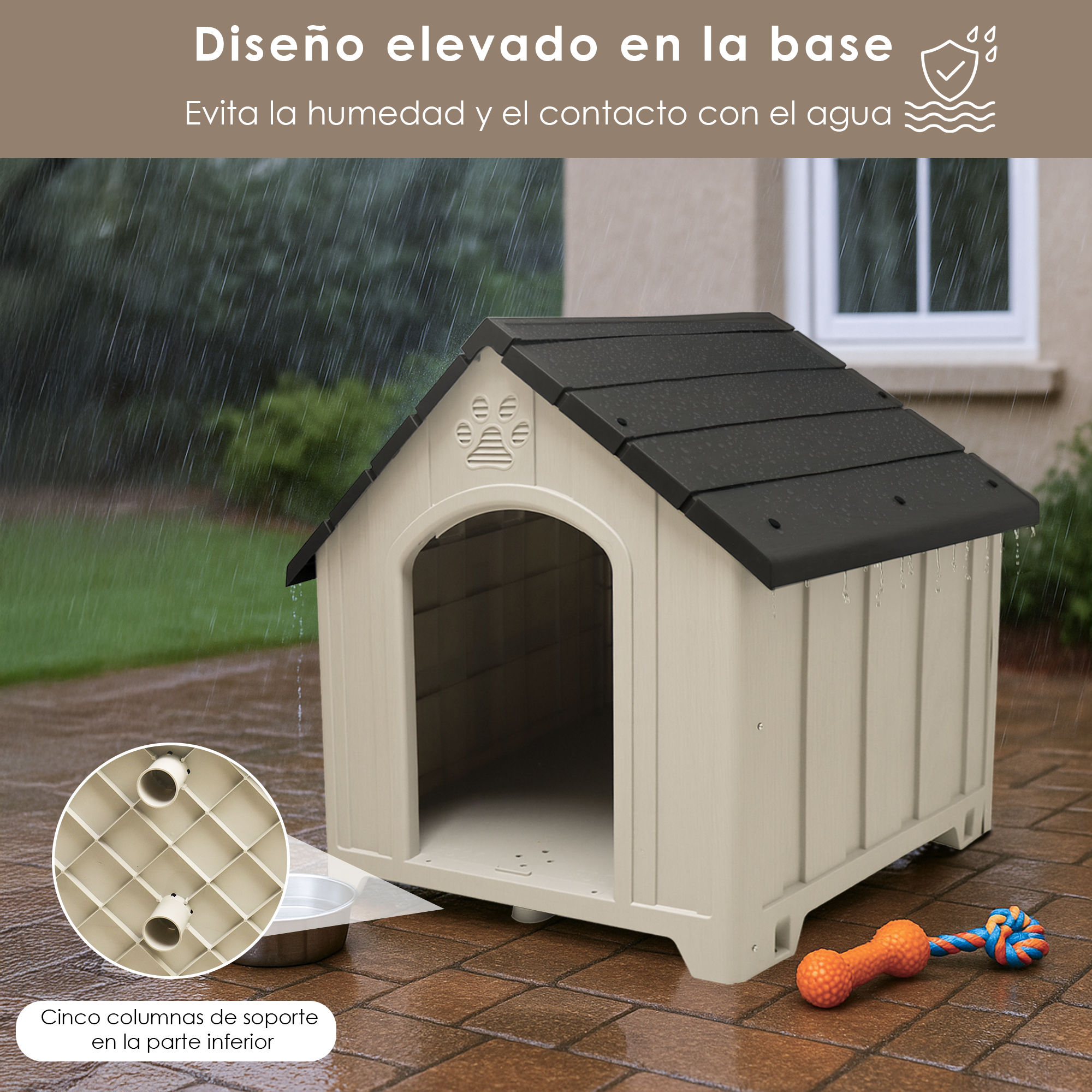 Casa Jaula para Perro de Plástico para Exteriores e Interiores, Resistente al Agua, con Ventilación y Base Reforzada y Anclajes al Suelo
