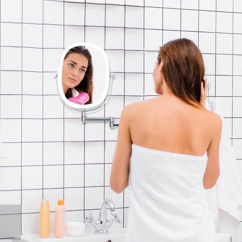 Maquillali-Espejo Oval Recargable con LED 3 Colores, Aumento 1X/5X, Brazo Extensible y Rotación 360