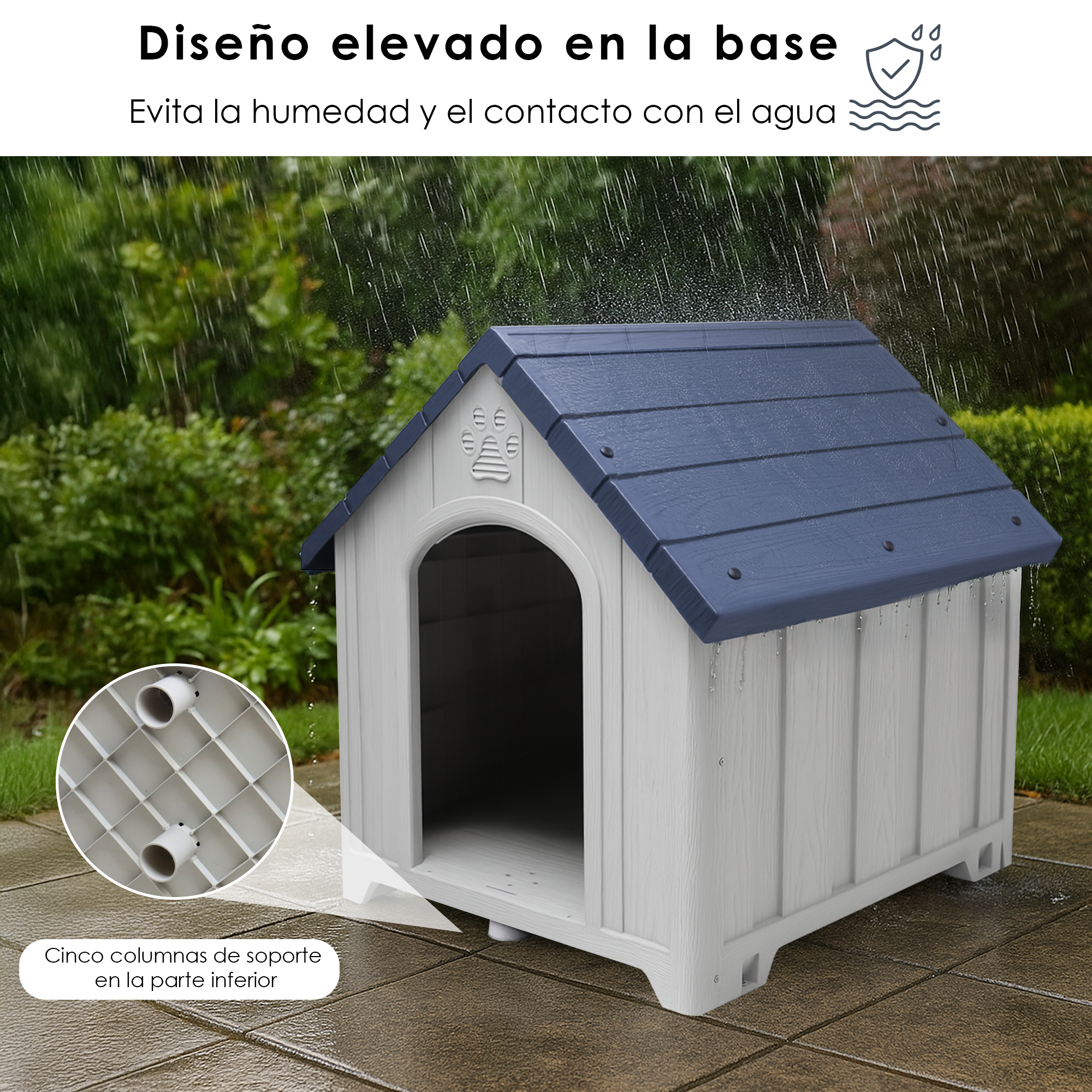 Casa Jaula para Perro de Plástico para Exteriores e Interiores, Resistente al Agua, con Ventilación y Base Reforzada y Anclajes al Suelo