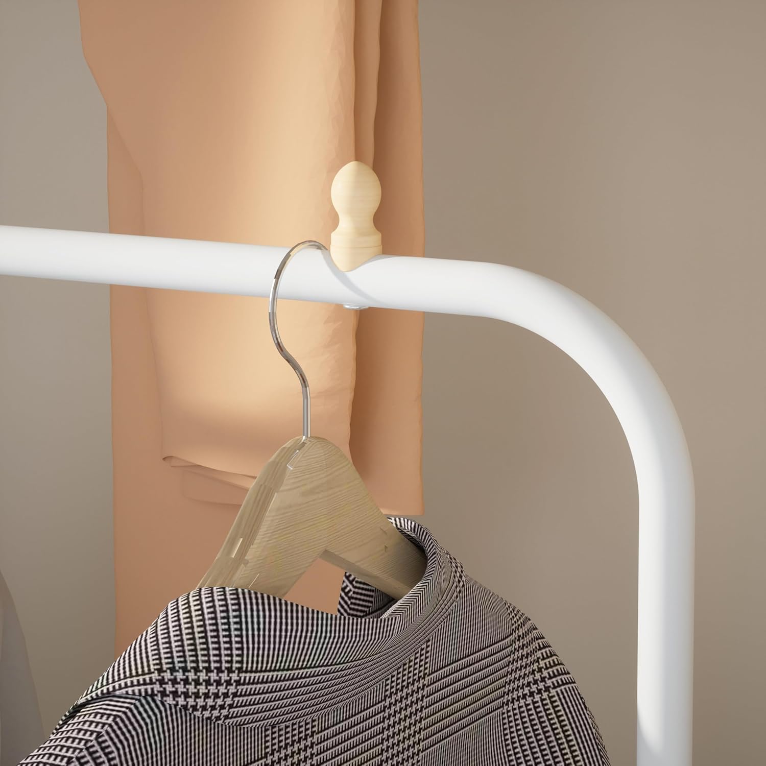 Perchero de Ropa con Ruedas y Doble Barra con 3 Repisas para Bolsos y Gorras y Un Estante Zapatero