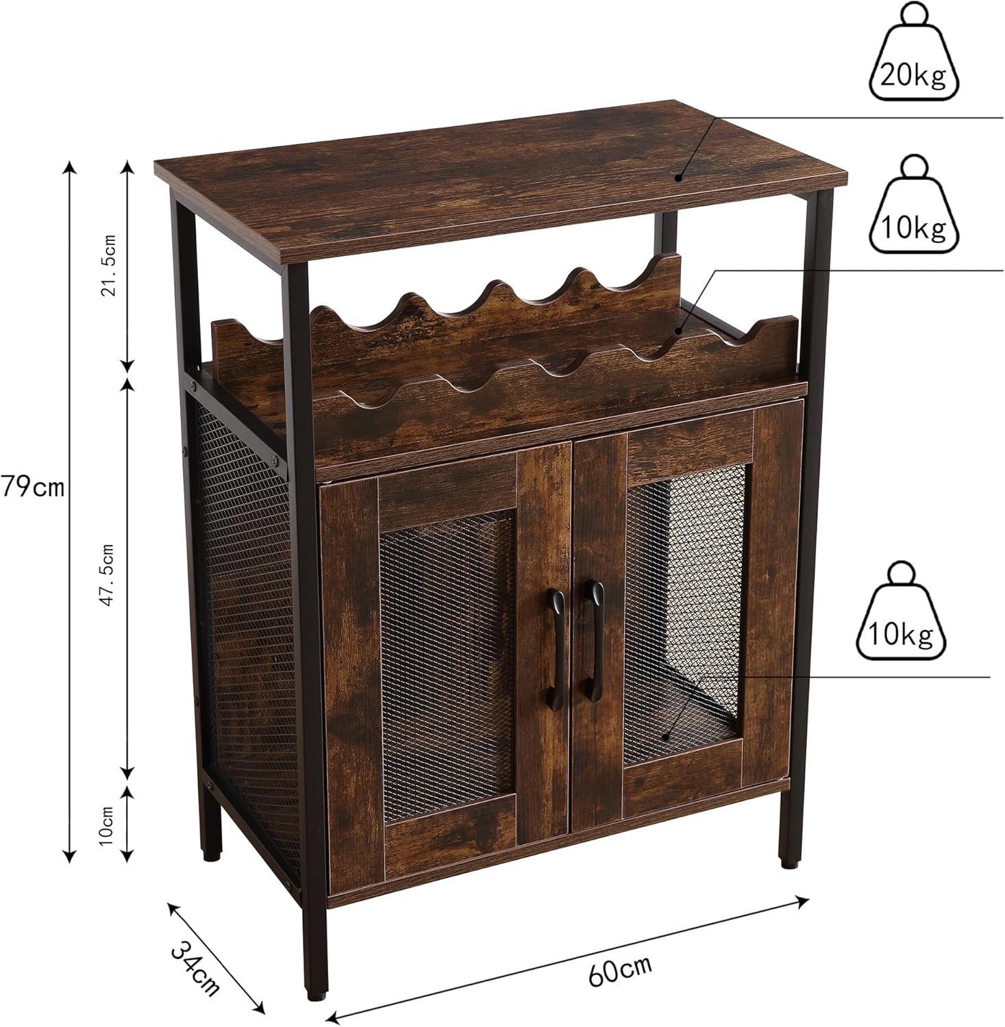 Gabinete Bar Compacto con Estantes, Soporte para Botellas y Copas, y Mesa Auxiliar