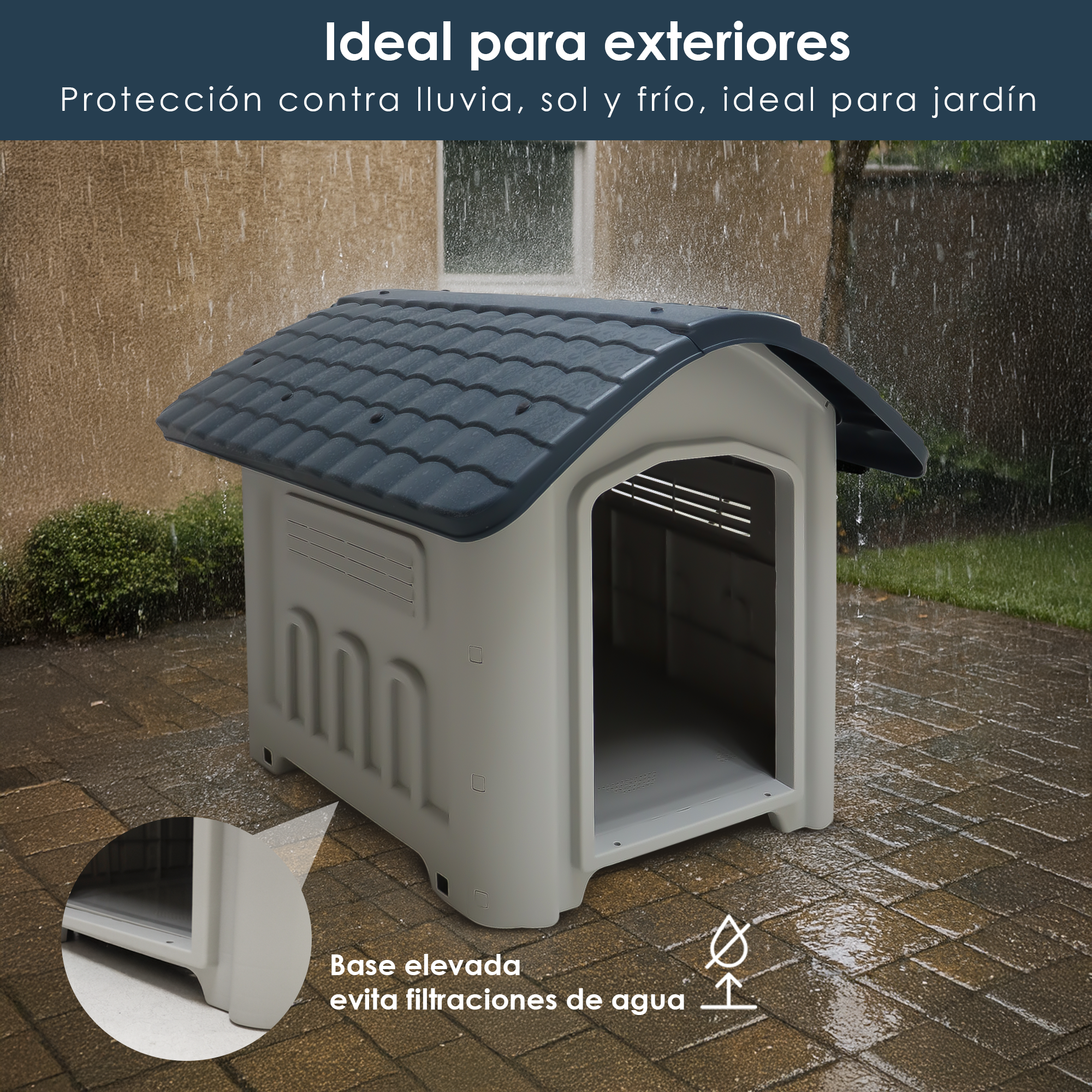 Casa Jaula para Perro de Plástico para Exteriores e Interiores, Mediana 72.6×61×63 cm, Resistente al Agua