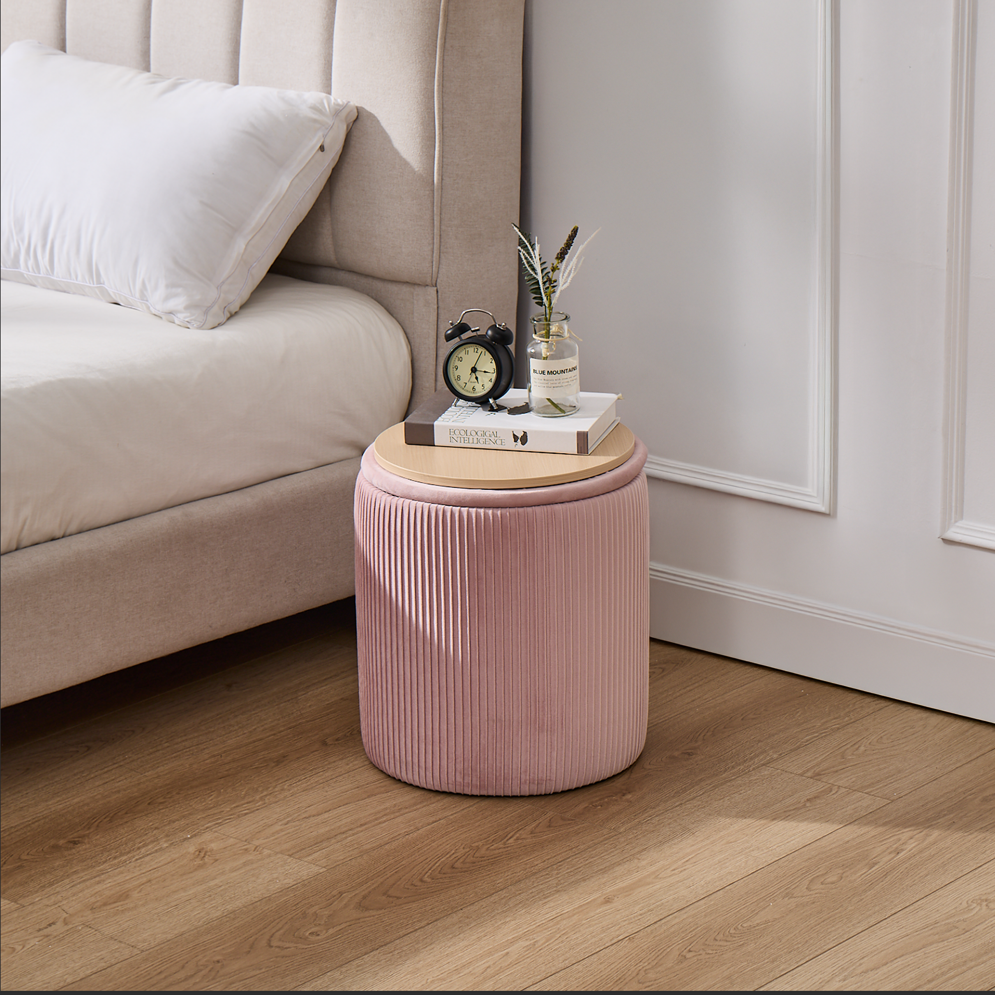 Set de 2 Taburetes Otomanos de Terciopelo con Almacenamiento, Banco Tapizado Decorativo