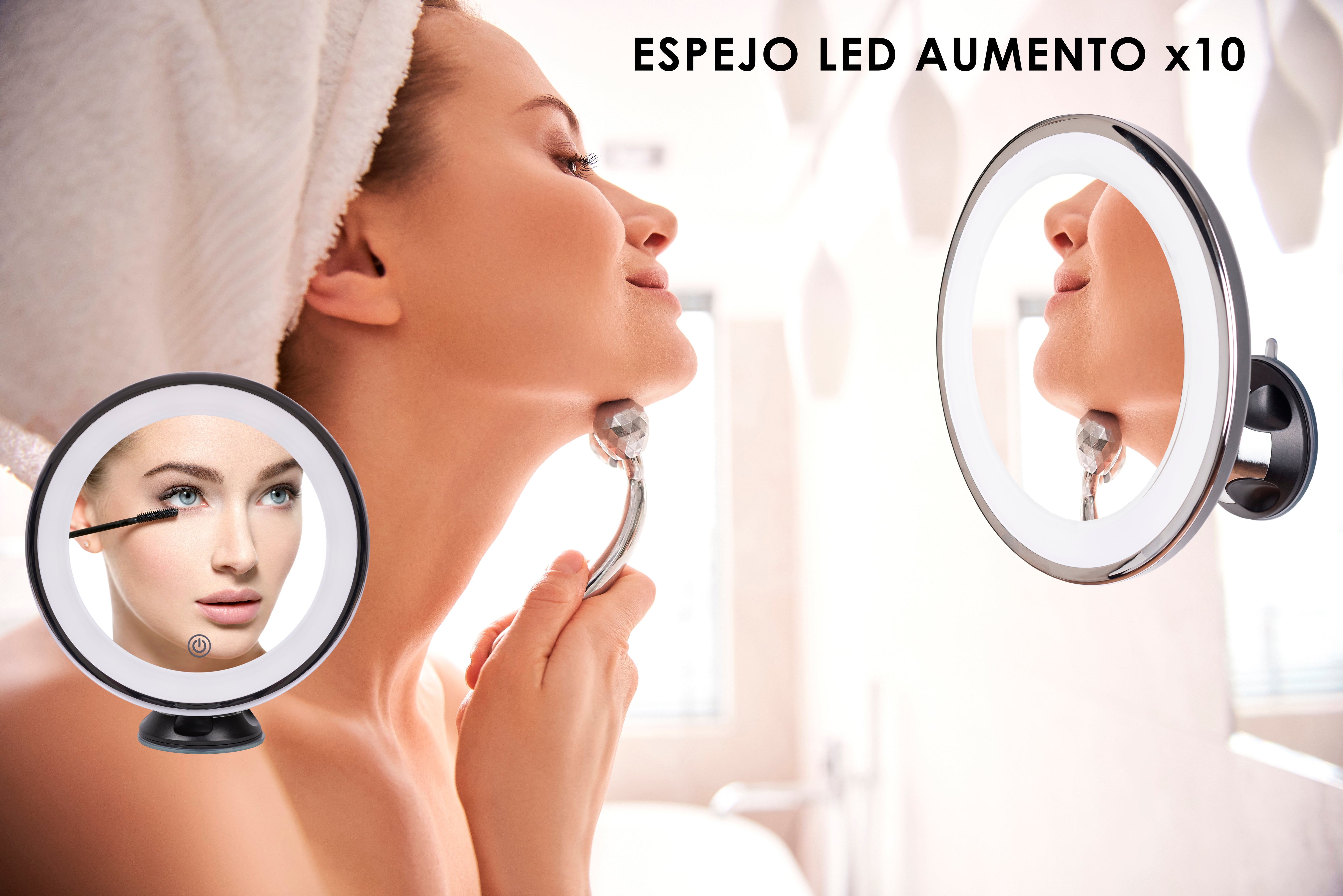 Espejo LED 10x con Ventosa para Baño – Iluminación Ajustable y Giro de 360 Grados