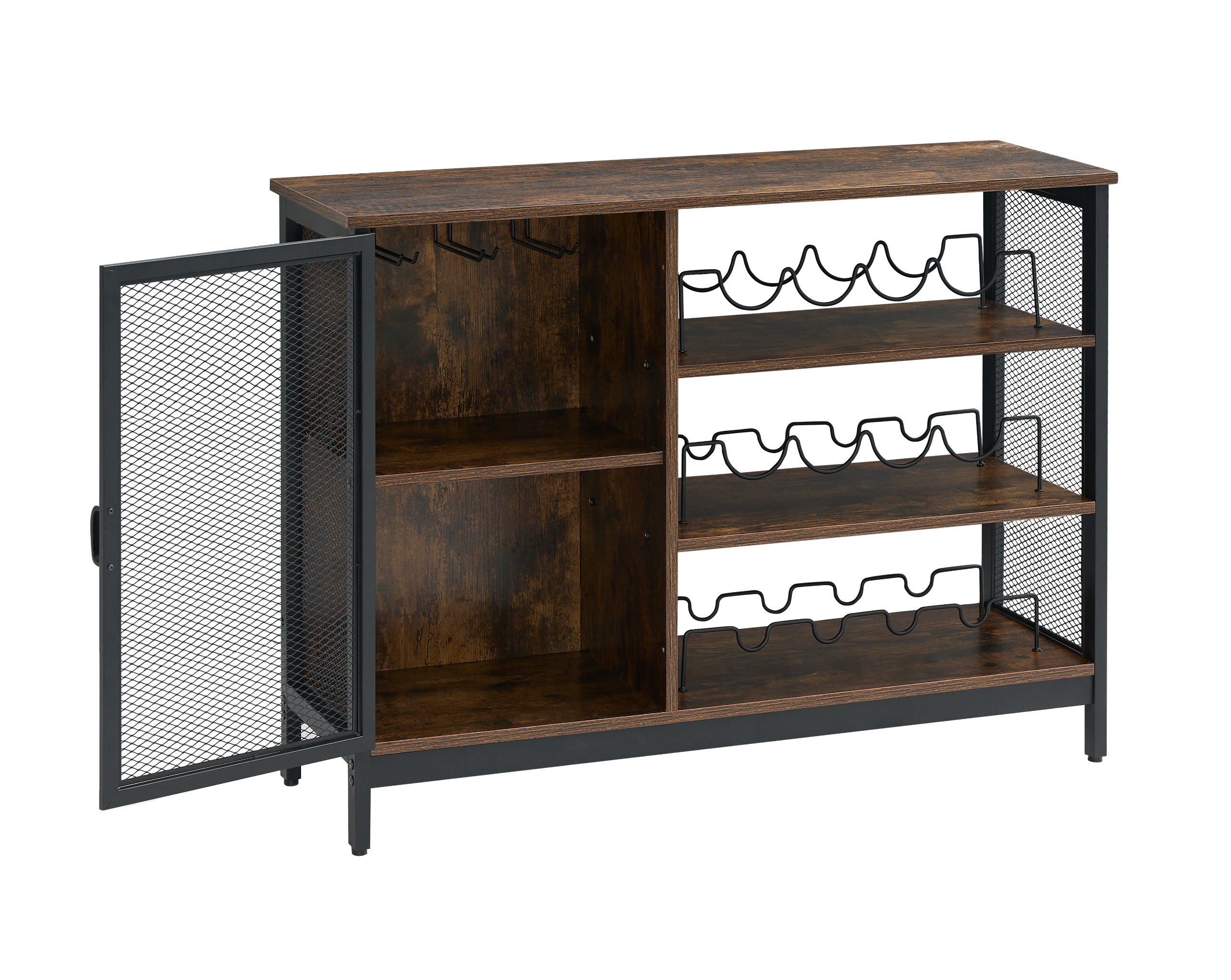 Gabinete de Bar de con Soporte para Copas y Portabotella, Estantes Bufets de Cocina, Mueble Mini Cantina para Vino y Licores