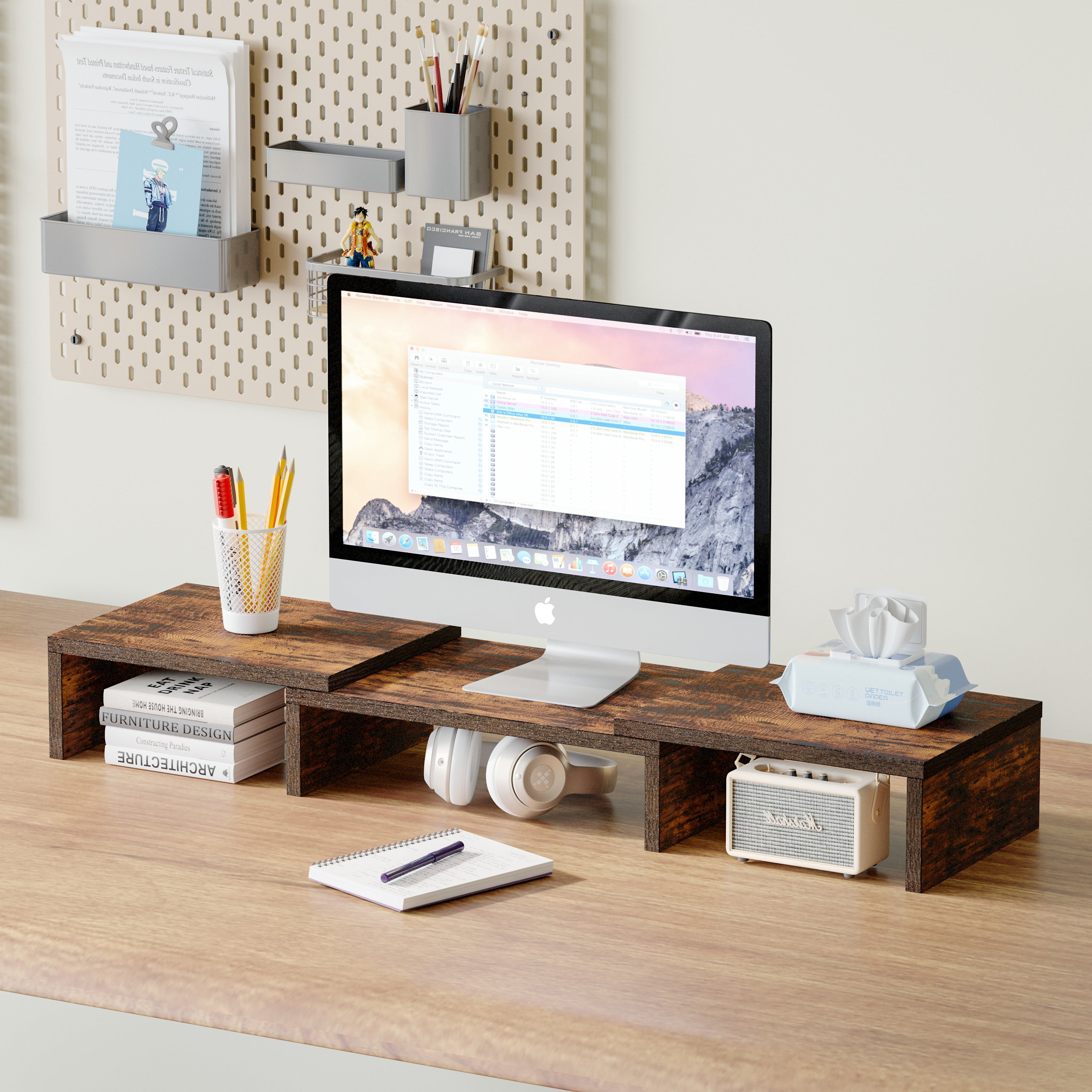 Soporte Extensible y Ajustable en ángulo de Monitor y Computadora, Estante Organizador para Escritorio, Oficina y Cocina