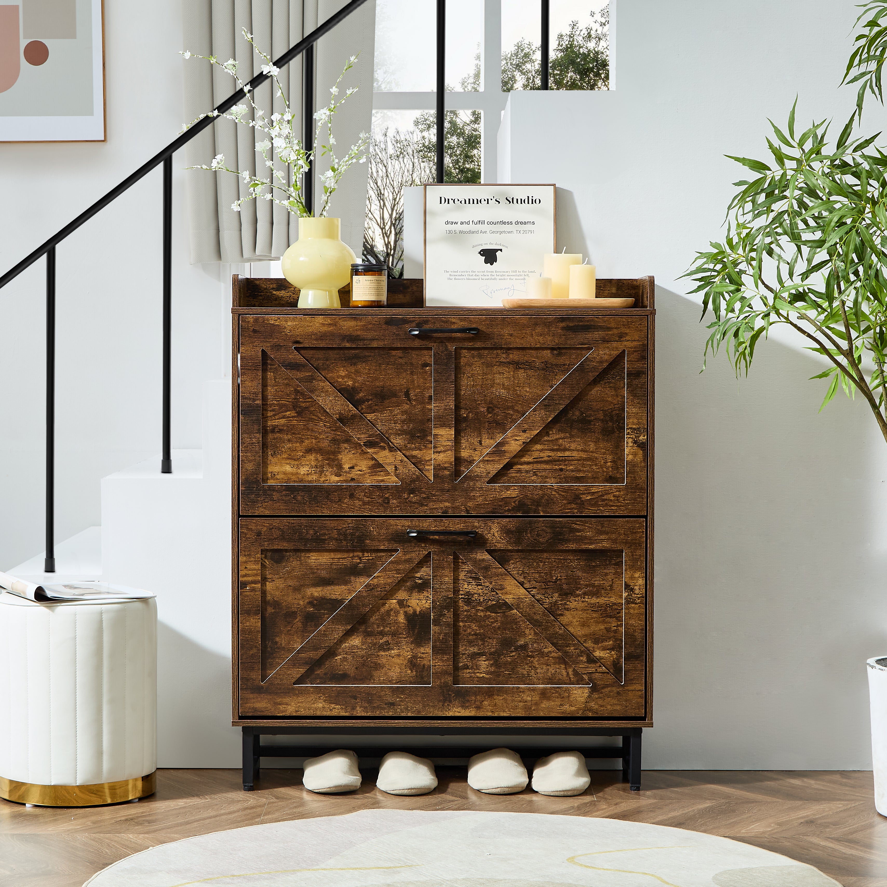 Gabinete para Almacenamiento para Calzado con 2 Cajones Abatibles, Zapatera Estrecha Organizadora De pie para Recibidor