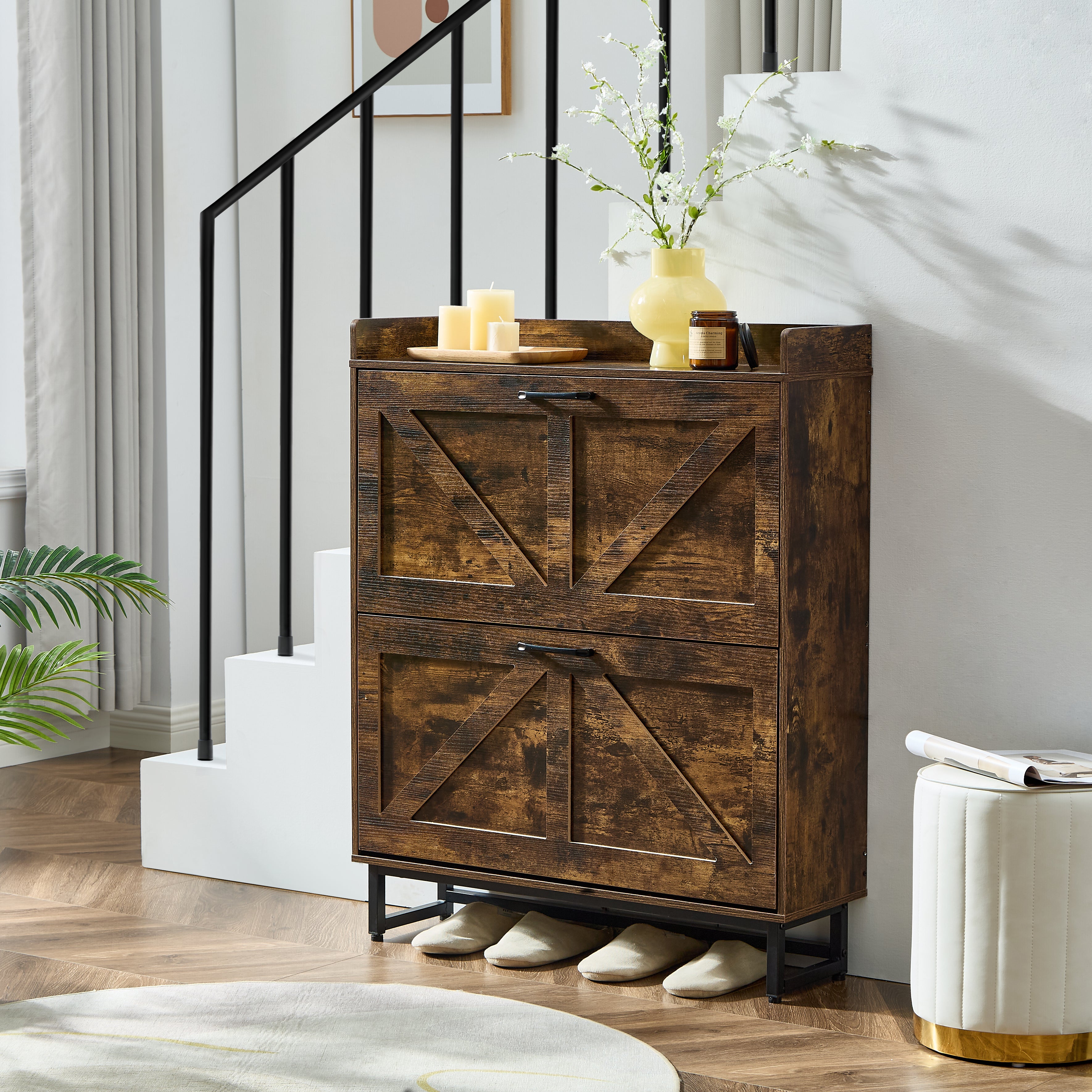 Gabinete para Almacenamiento para Calzado con 2 Cajones Abatibles, Zapatera Estrecha Organizadora De pie para Recibidor