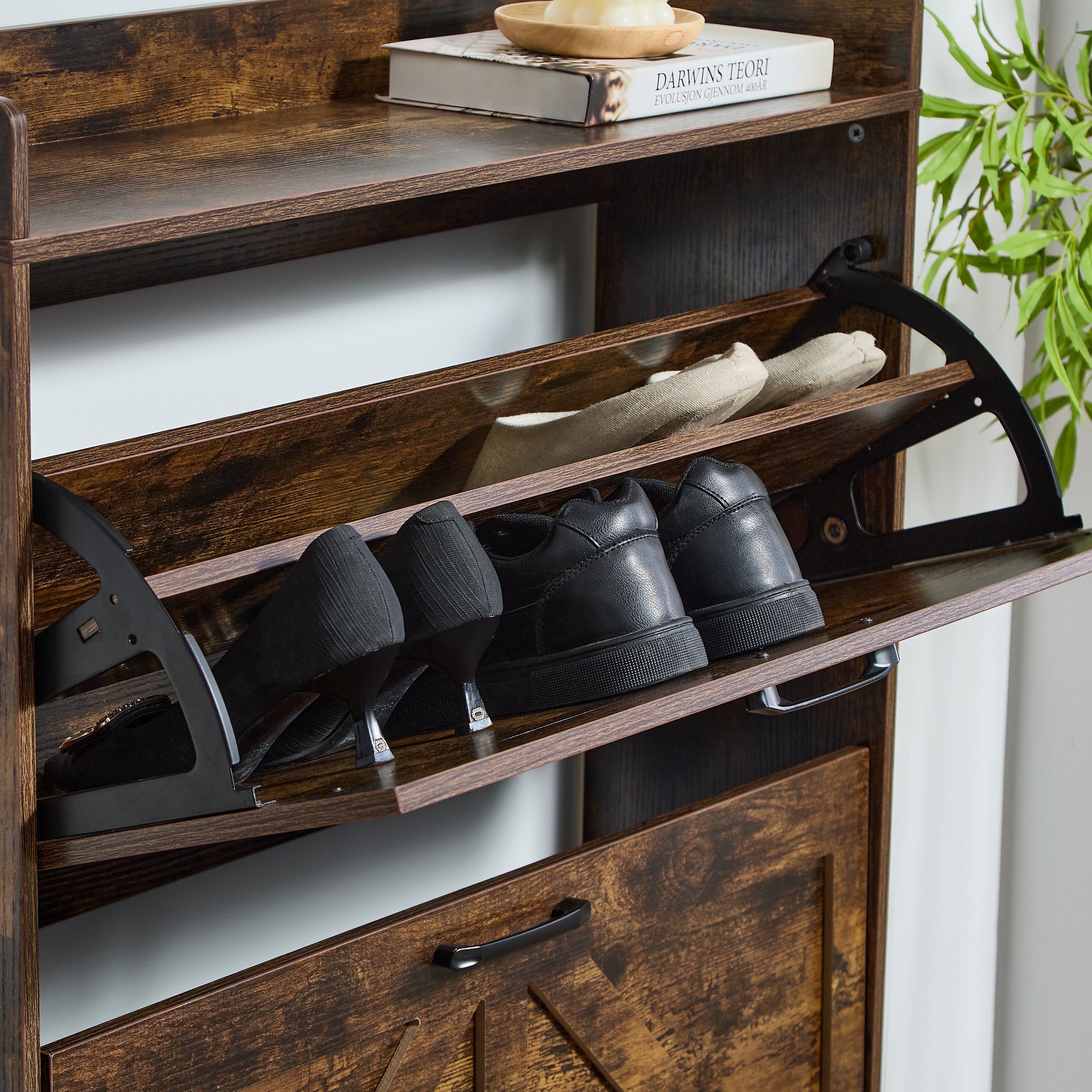 Gabinete para Almacenamiento para Calzado con 2 Cajones Abatibles, Zapatera Estrecha Organizadora De pie para Recibidor