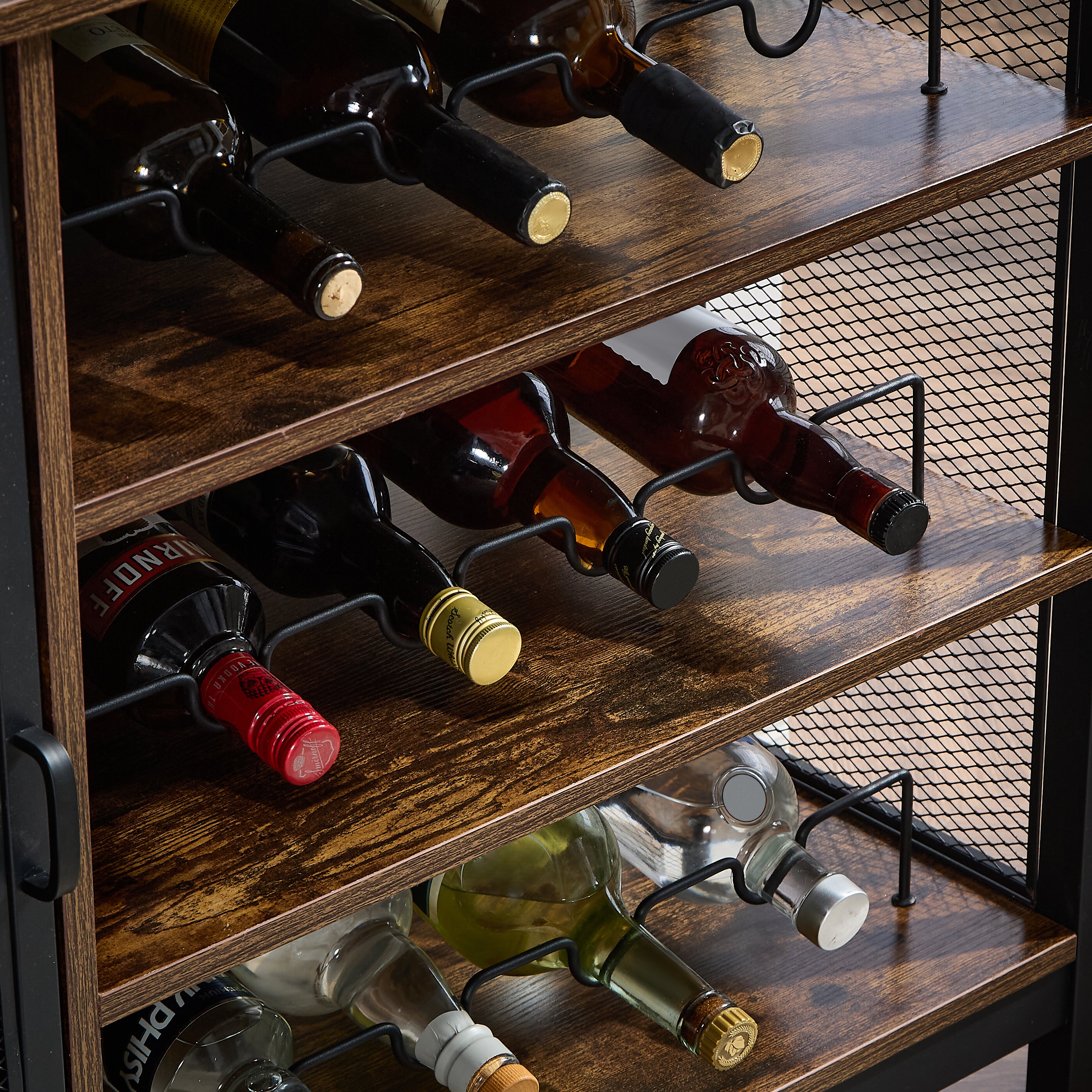 Gabinete de Bar de con Soporte para Copas y Portabotella, Estantes Bufets de Cocina, Mueble Mini Cantina para Vino y Licores