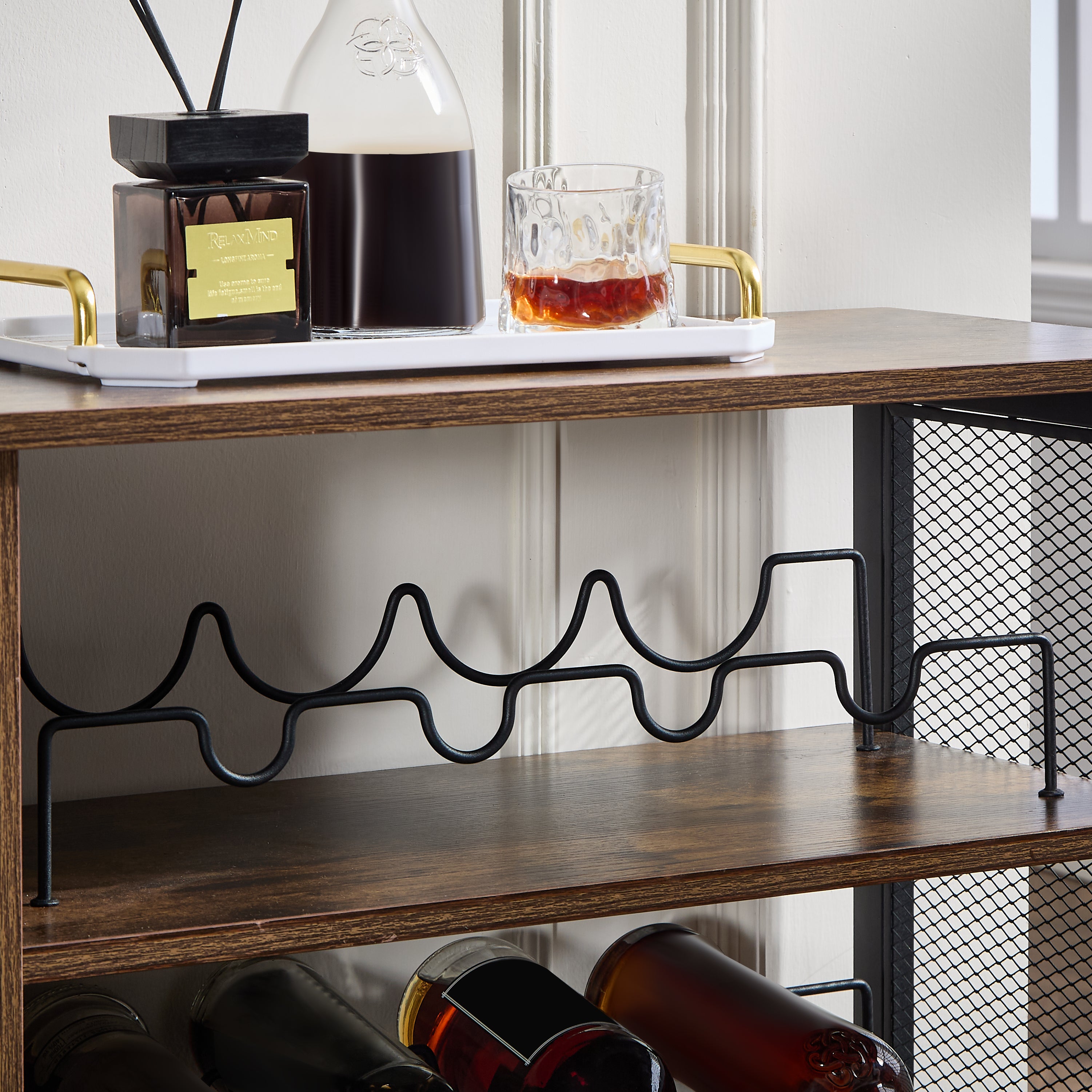 Gabinete de Bar de con Soporte para Copas y Portabotella, Estantes Bufets de Cocina, Mueble Mini Cantina para Vino y Licores