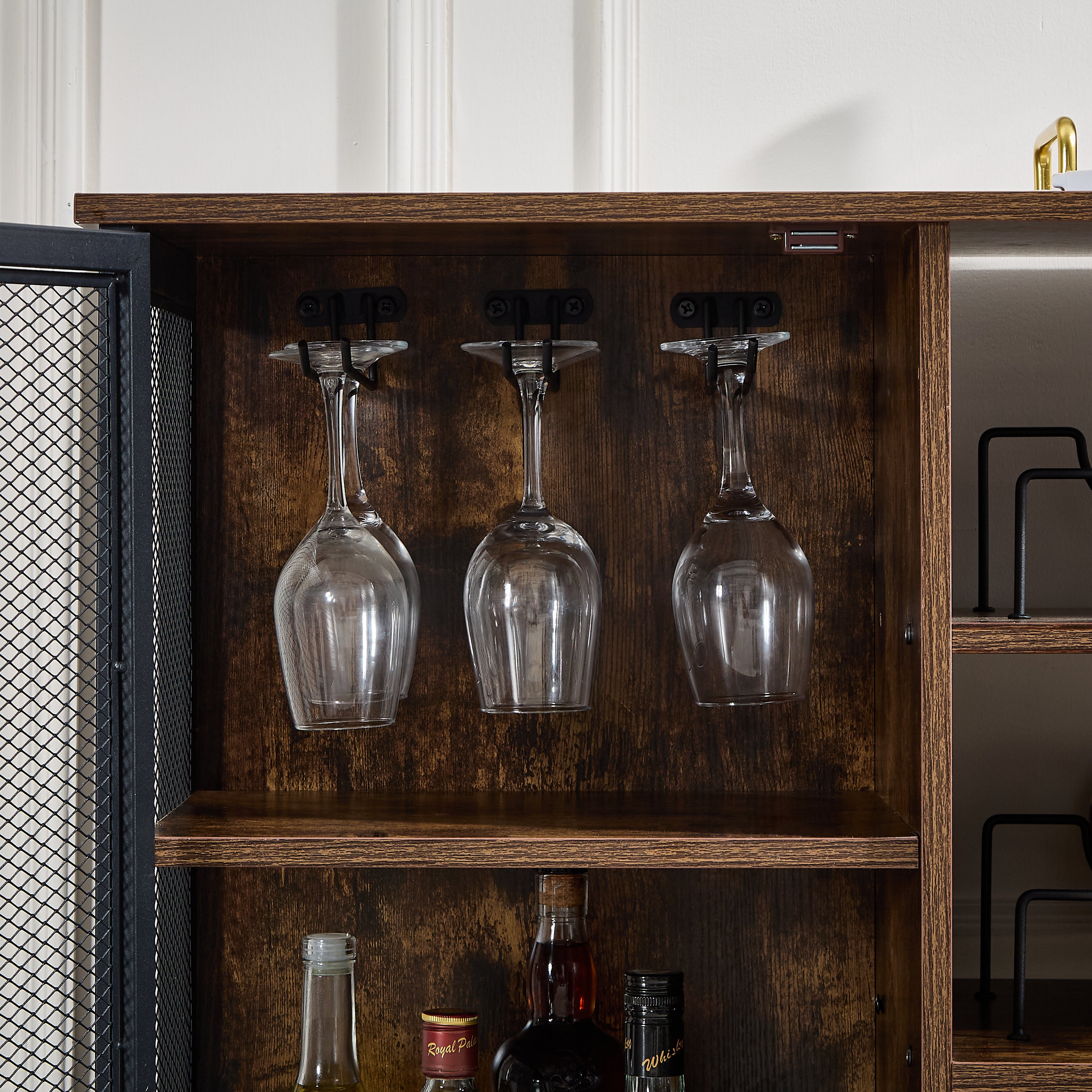 Gabinete de Bar de con Soporte para Copas y Portabotella, Estantes Bufets de Cocina, Mueble Mini Cantina para Vino y Licores