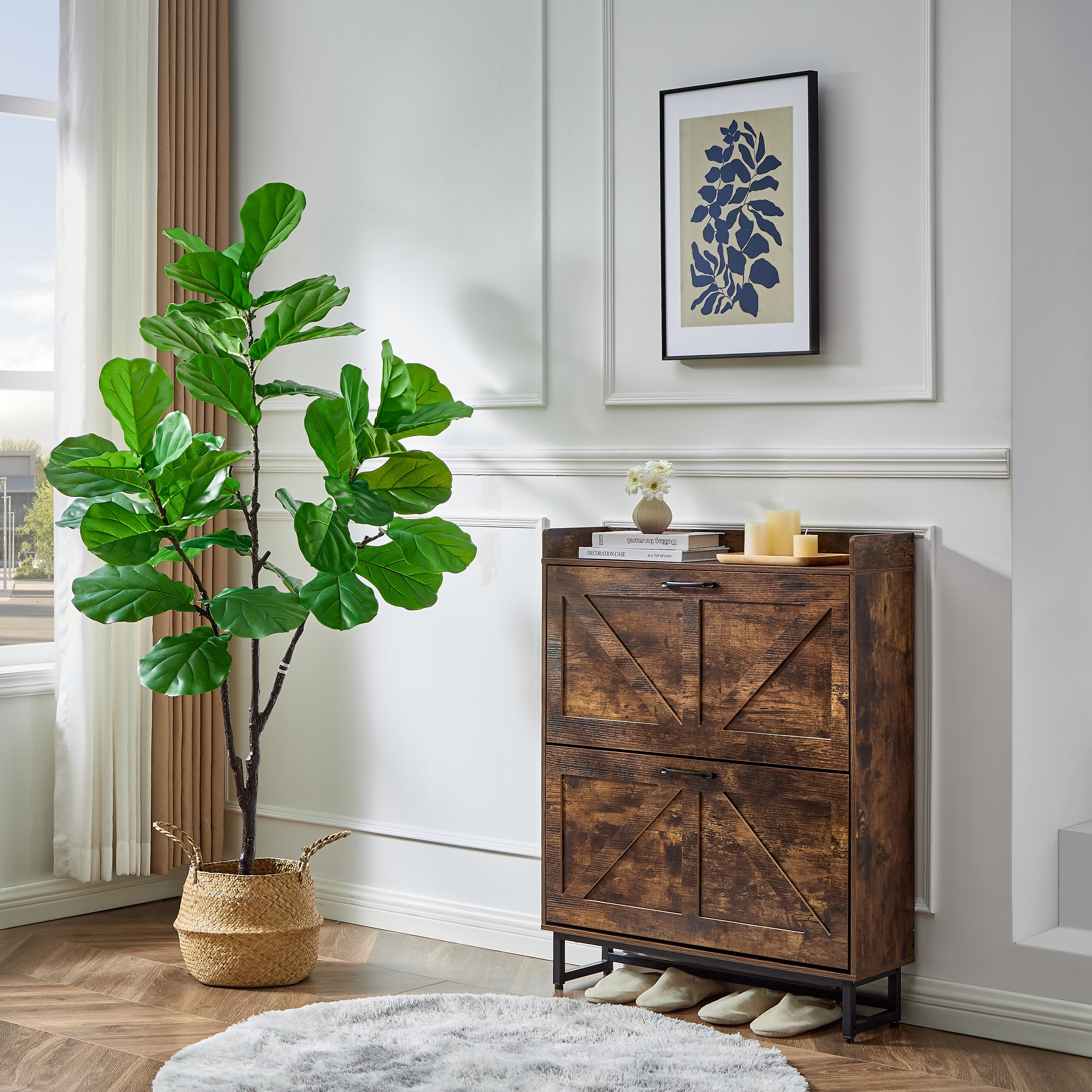 Árbol Artificial de Ficus Pandurata, Planta Decorativa para Interiores