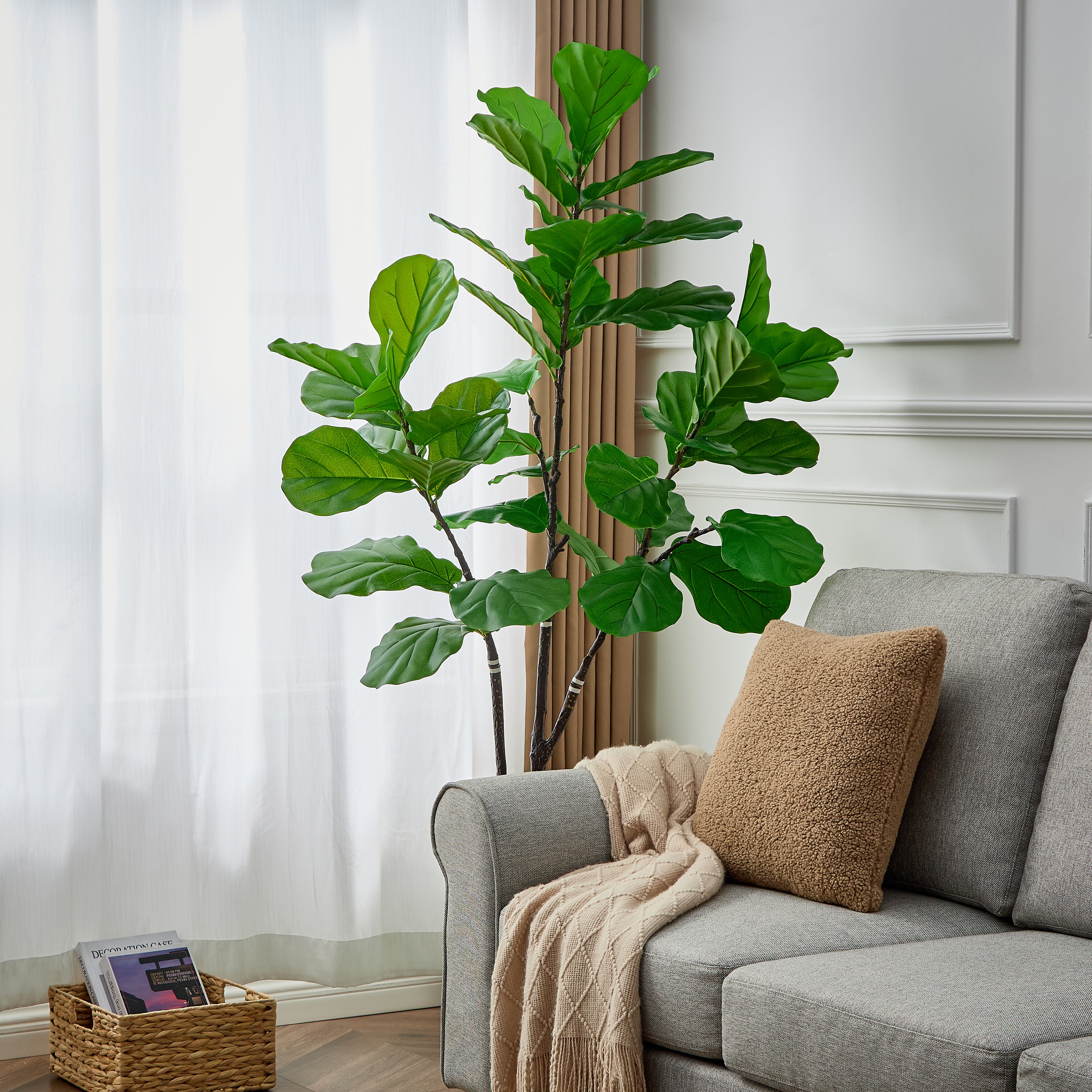 Árbol Artificial de Ficus Pandurata, Planta Decorativa para Interiores