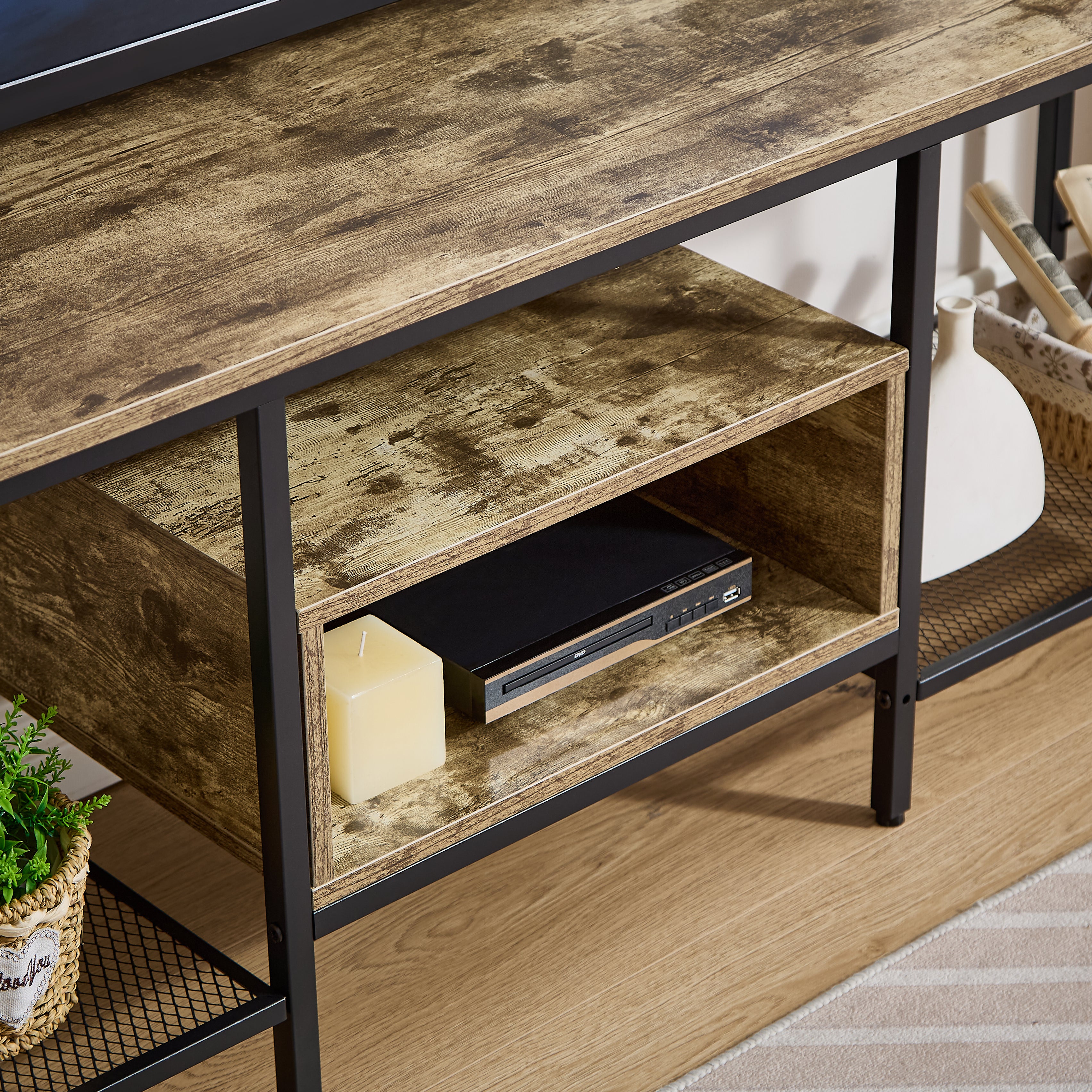 Centro de Entretenimiento 160 cm – Mueble para TV Moderno con Estantes en Color Gris Wash