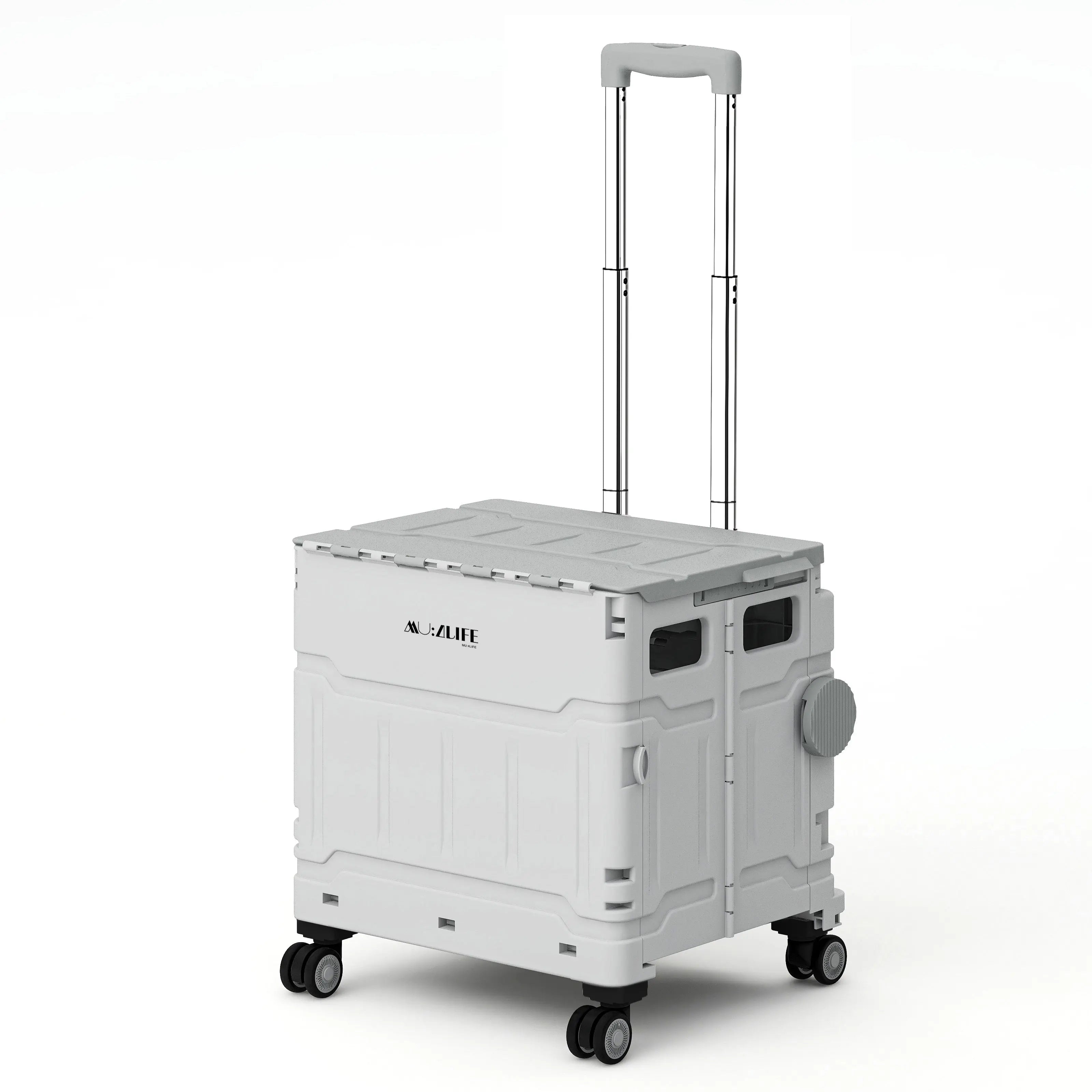 Carrito de Mandado con Ruedas Giratorias 360°, Plegable con Mango Ajustable y Tapa, Soporta hasta 50 kg (45L) MU:4LIFE