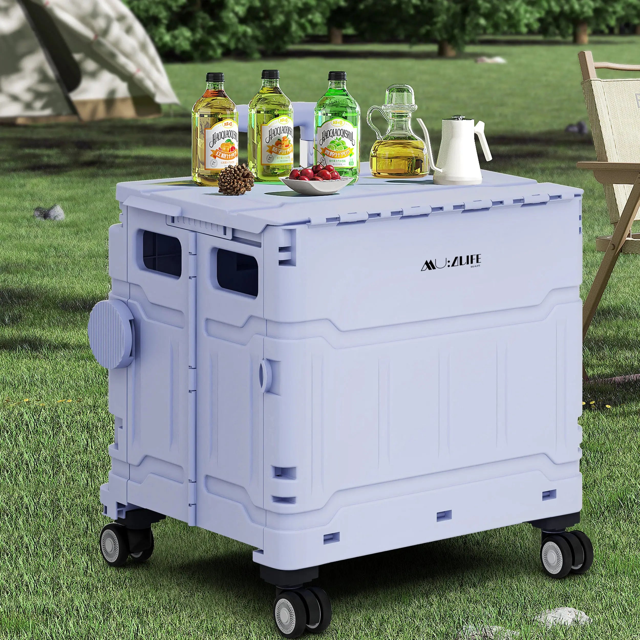 Carrito de Mandado con Ruedas Giratorias 360°, Plegable con Mango Ajustable y Tapa, Soporta hasta 50 kg (45L) MU:4LIFE