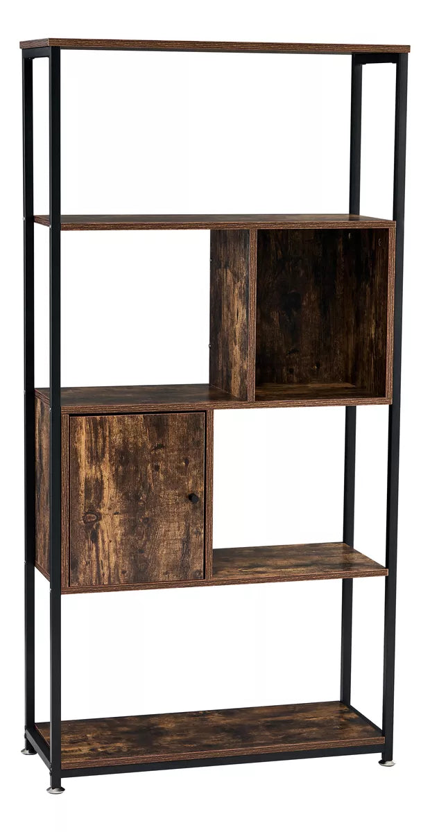 Estantería de MDF Marrón Vintage con Gabinete – Librero Multiuso Decorativo para Espacios Modernos