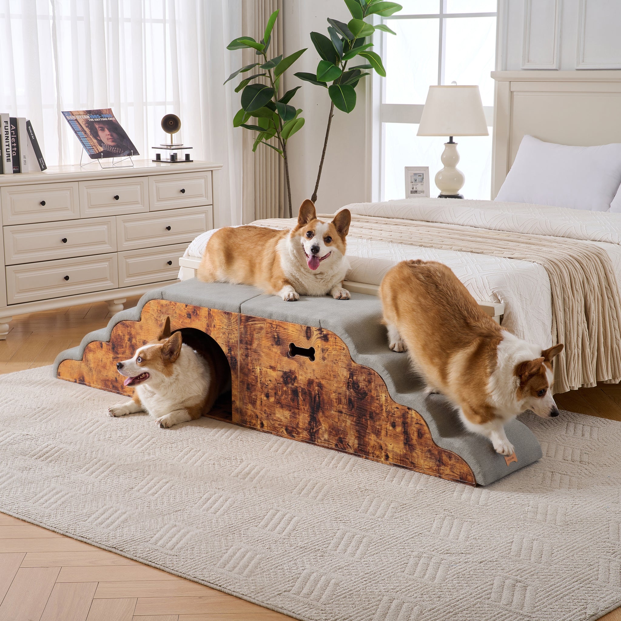 Escalera para Perros con Almacenamiento, Funda Lavable, Diseño Ergonómica y Relleno de Espuma de Alta Densidad