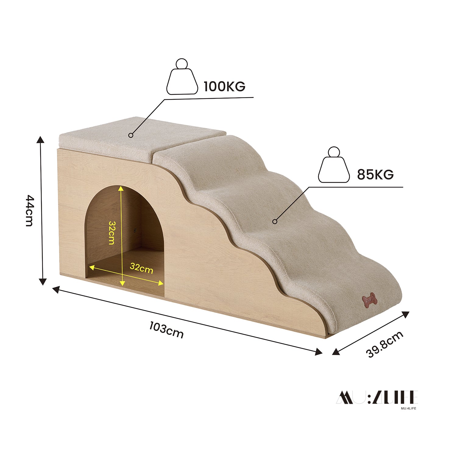 Escalera para Perros con Casa y Funda Desmontable Lavable, Diseño Ergonómica y Relleno de Espuma de Alta Densidad