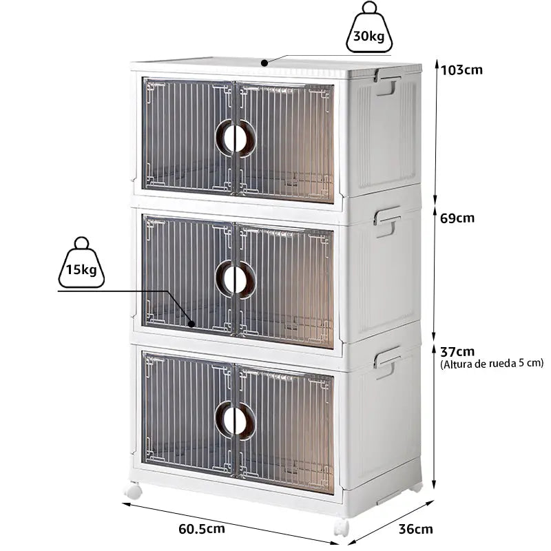 Set de 3 Cajas de Almacenamiento Apilables con Tapas y Ruedas,Cajas de Almacenamiento Plegables (Grande, Blanco) MU:4LIFE