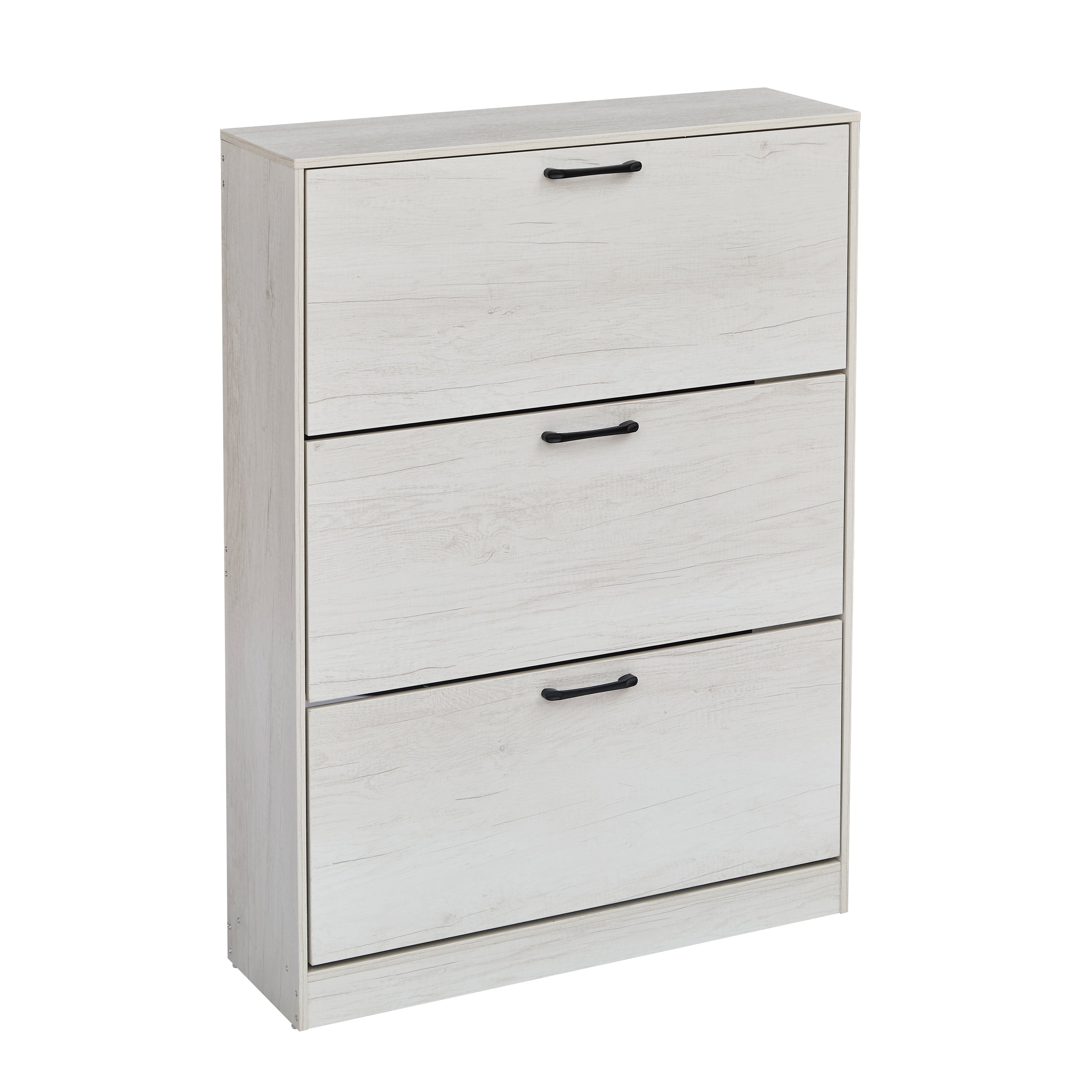 Gabinete para Calzado 3 Cajones Abatibles, Blanco Marfil, Diseño Estrecho para Recibidor