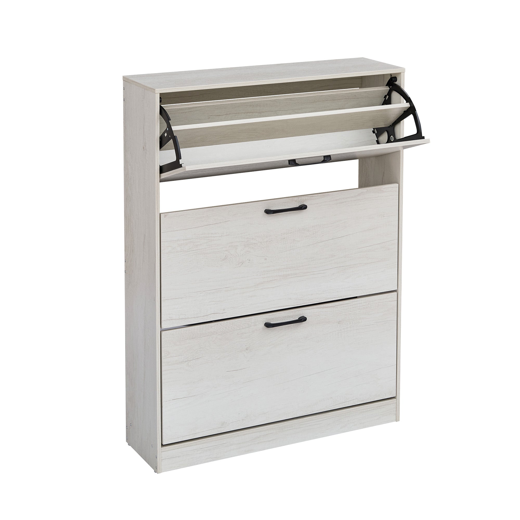 Gabinete para Calzado 3 Cajones Abatibles, Blanco Marfil, Diseño Estrecho para Recibidor