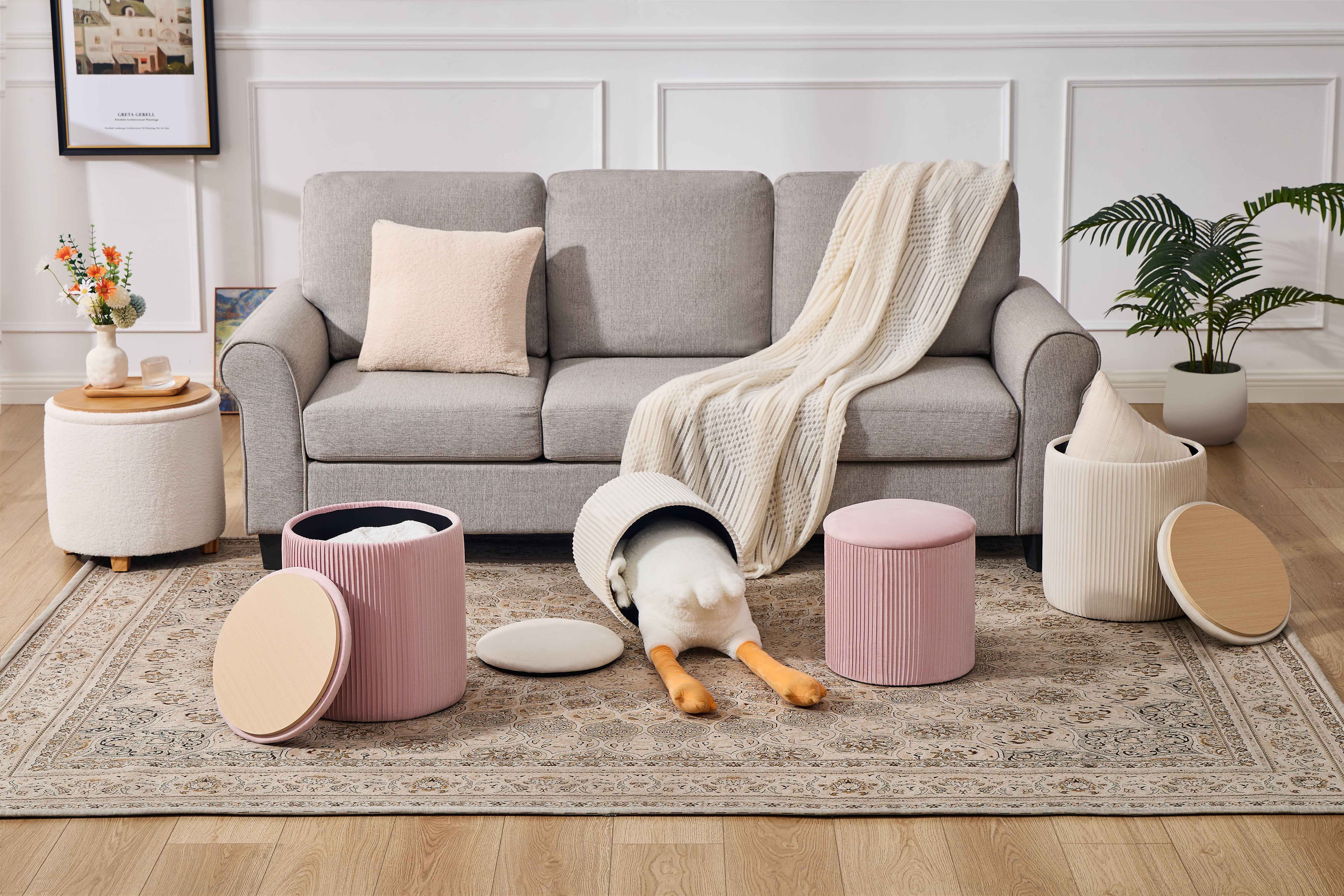 Set de 2 Taburetes Otomanos de Terciopelo con Almacenamiento, Banco Tapizado Decorativo