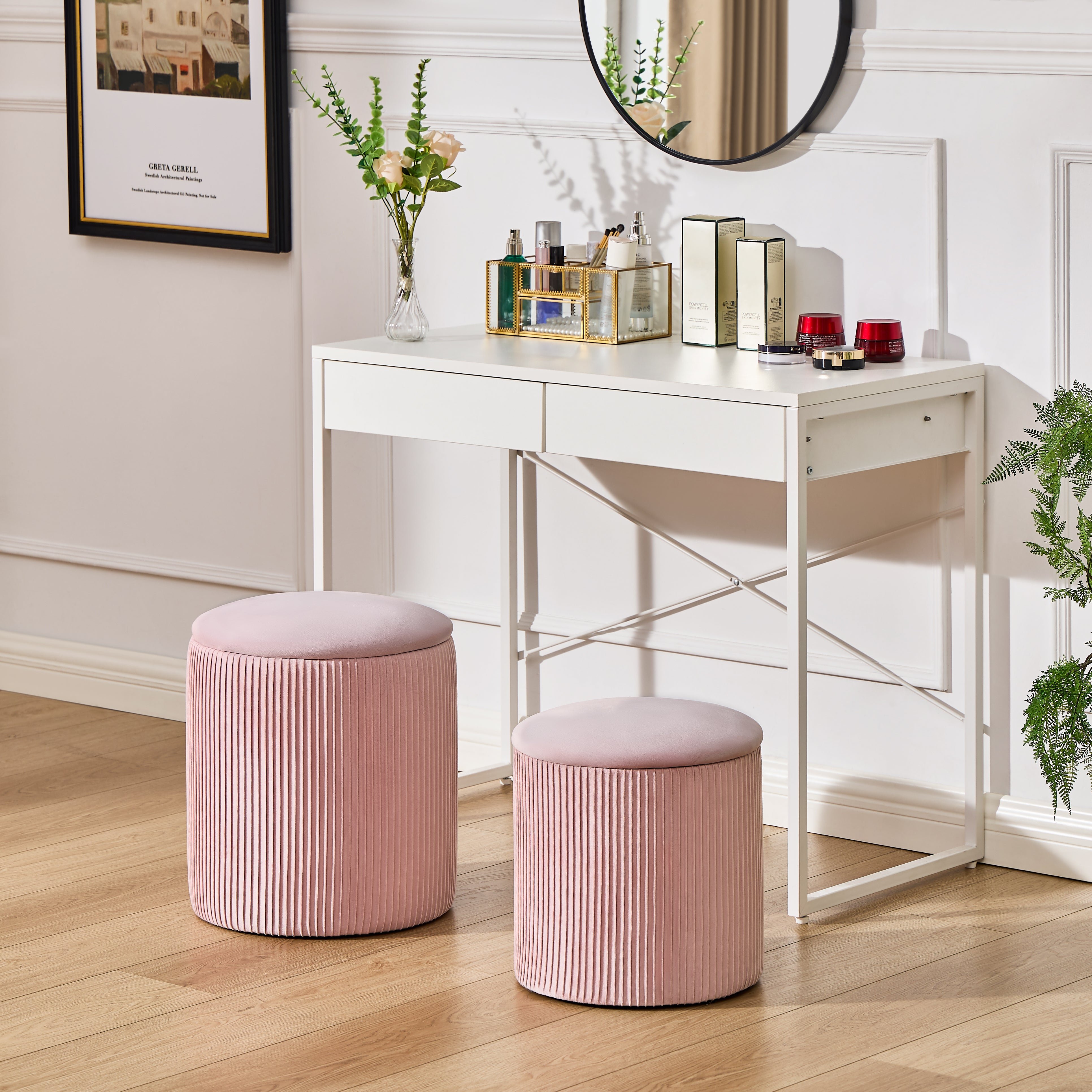 Set de 2 Taburetes Otomanos de Terciopelo con Almacenamiento, Banco Tapizado Decorativo