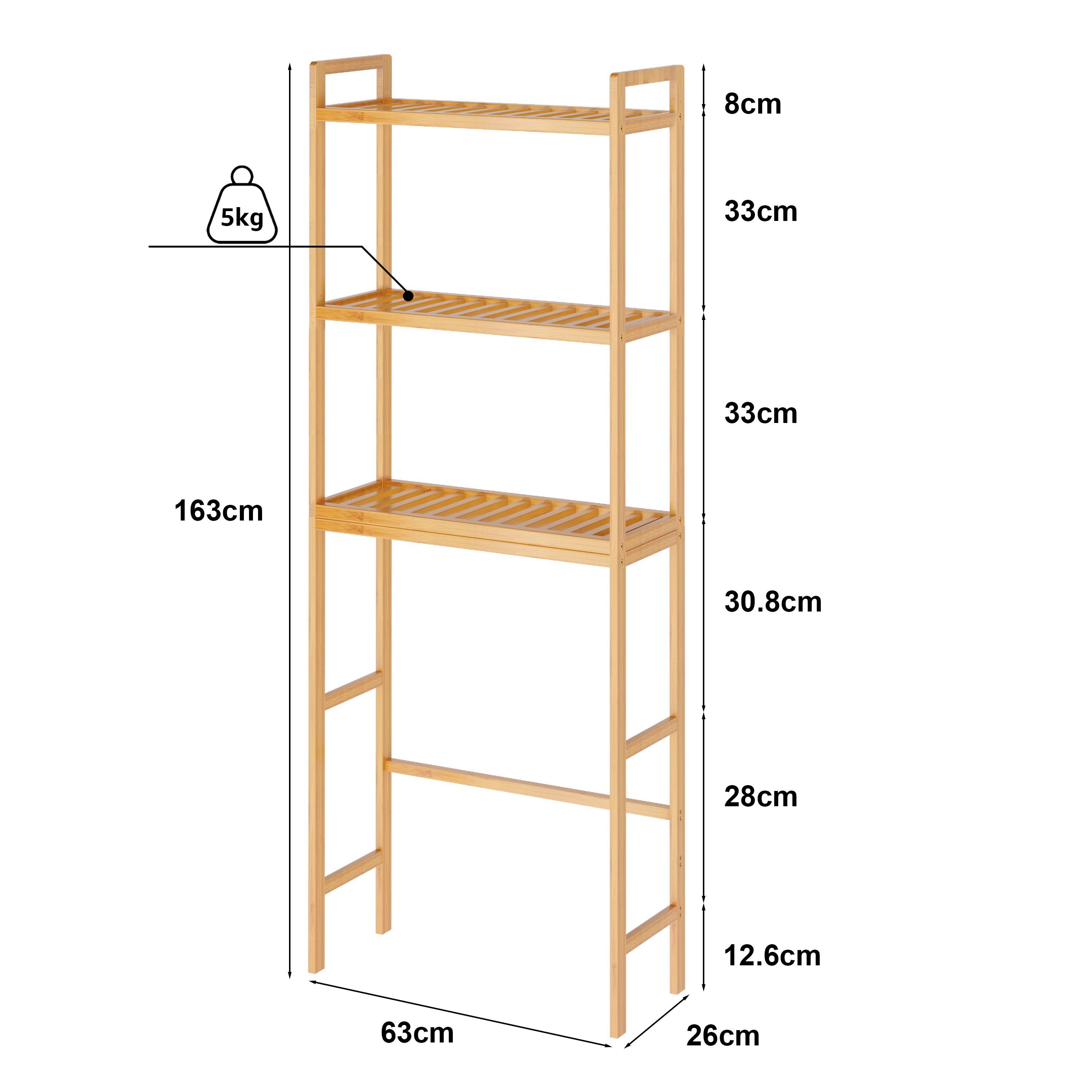 Estante de Bambú de 3 Niveles para sobre el Inodoro, Mueble Organizador de Baño con Estantes Ajustables