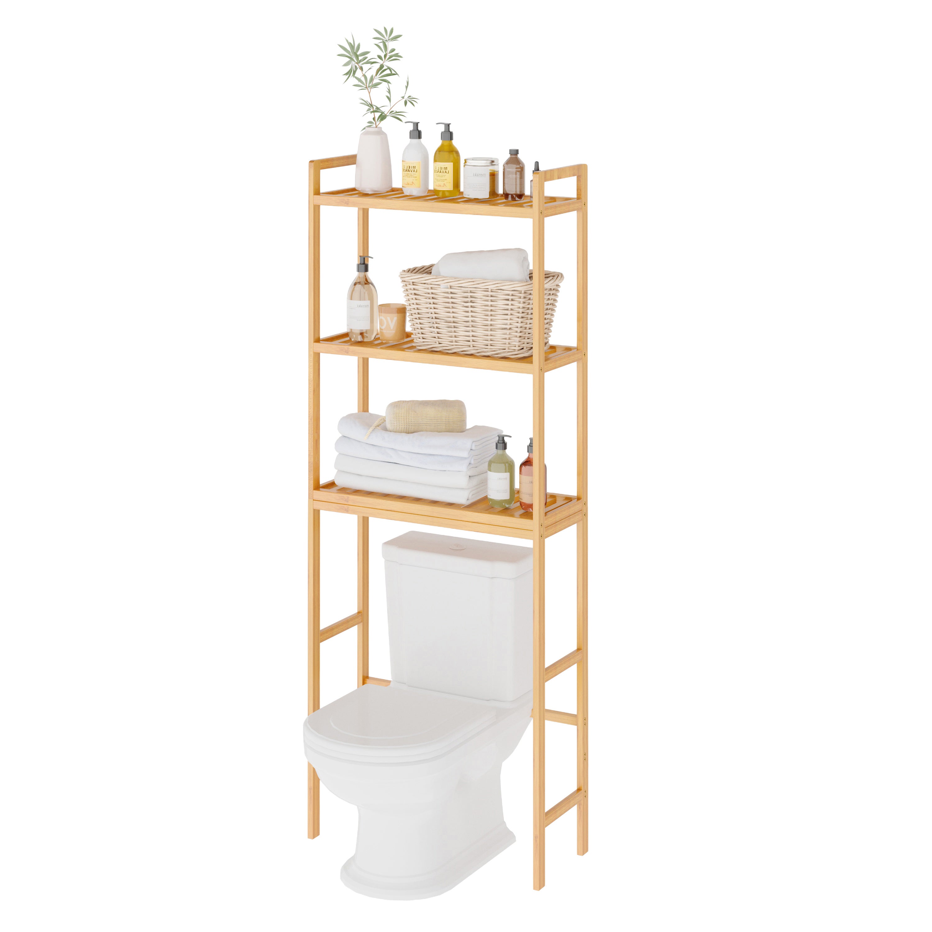 Estante de Bambú de 3 Niveles para sobre el Inodoro, Mueble Organizador de Baño con Estantes Ajustables