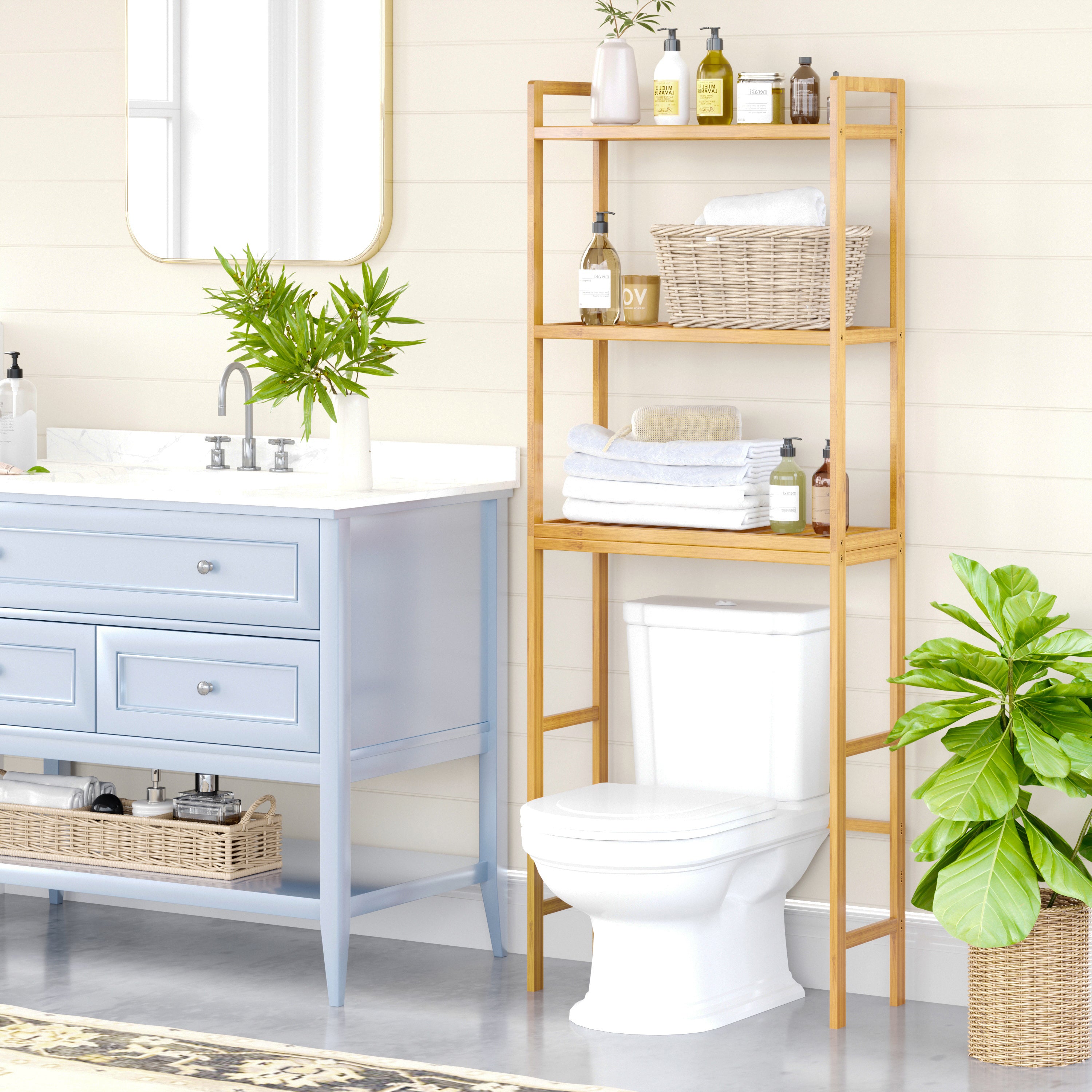 Estante de Bambú de 3 Niveles para sobre el Inodoro, Mueble Organizador de Baño con Estantes Ajustables