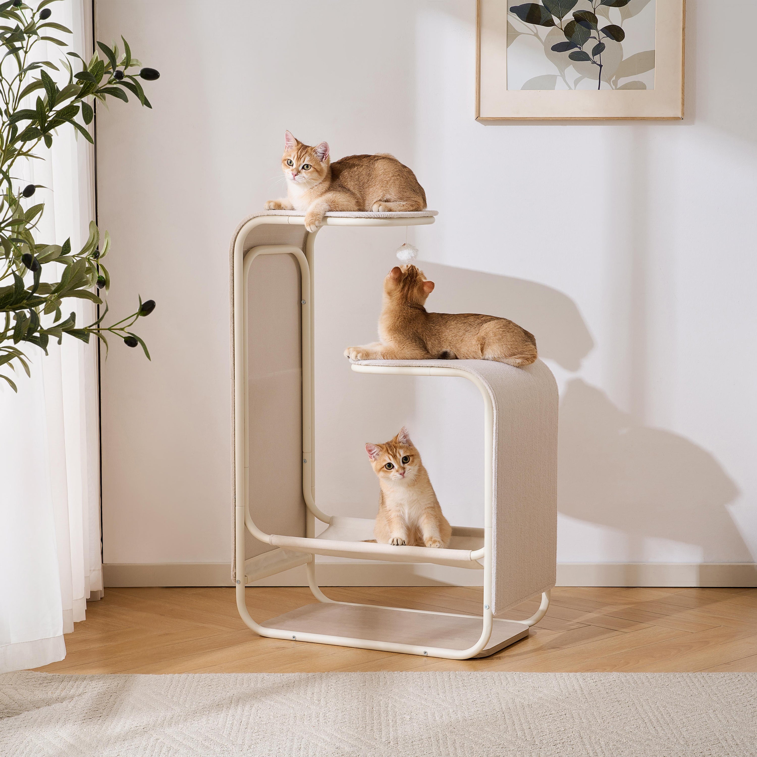 Torre con Rascador para Gatos, 2 Plataformas, 1 Hamaca