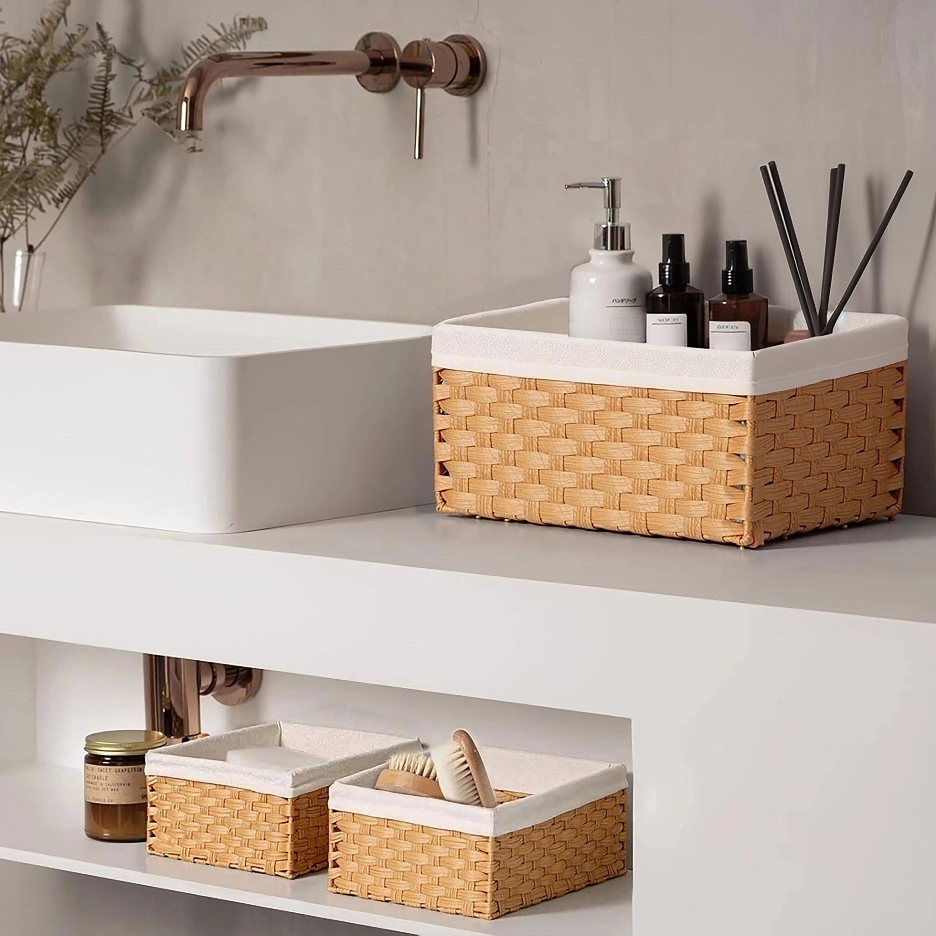 Set de 3 Canastas Organizadoras de PE, Cestas de Almacenamiento Multiusos para Baño, Cocina y Decorativa para Hogar