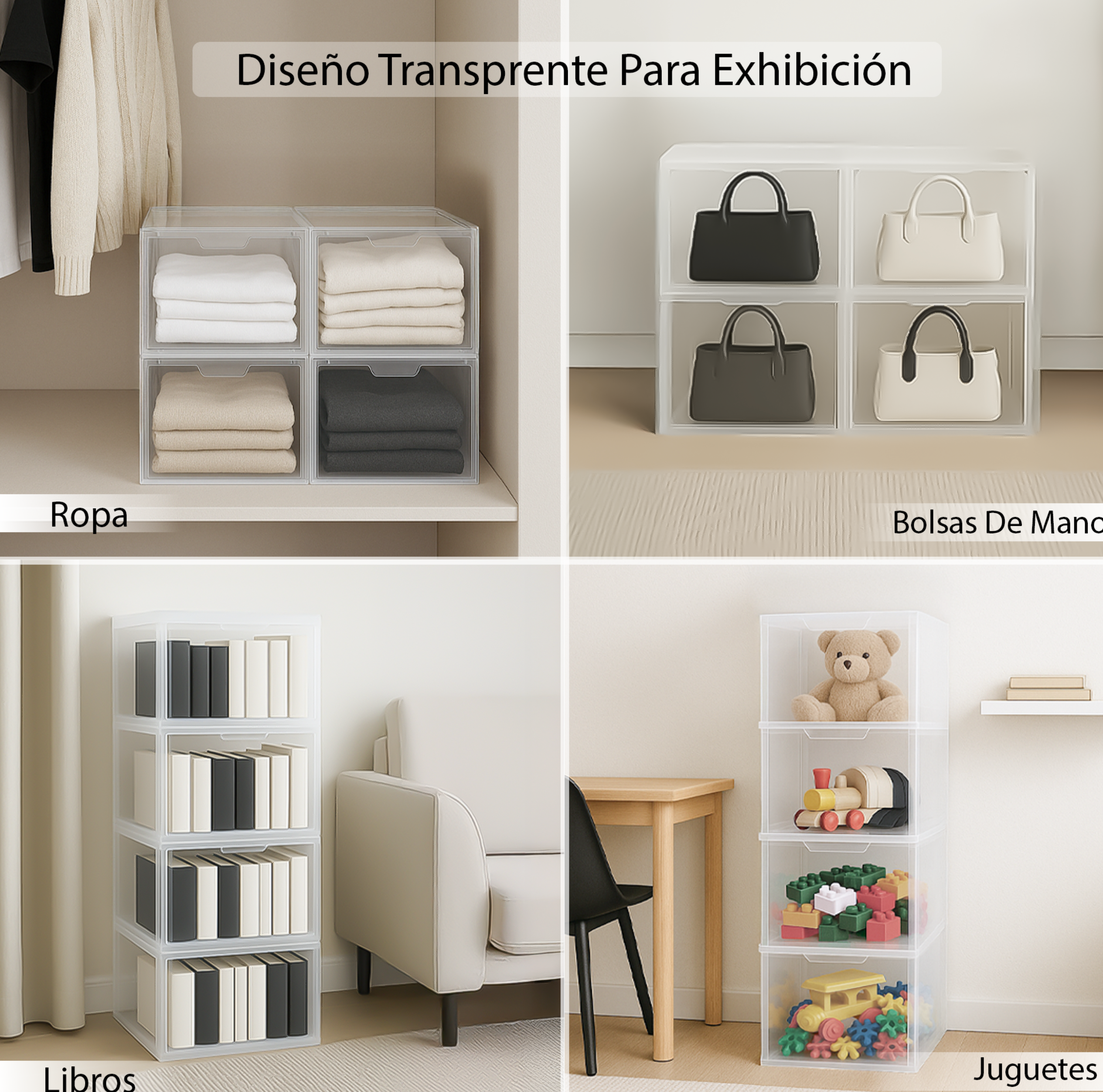 CLEAR Caja Organizadora Transparente con Puerta Frontal, Apilable y Multiusos (6 Pack)