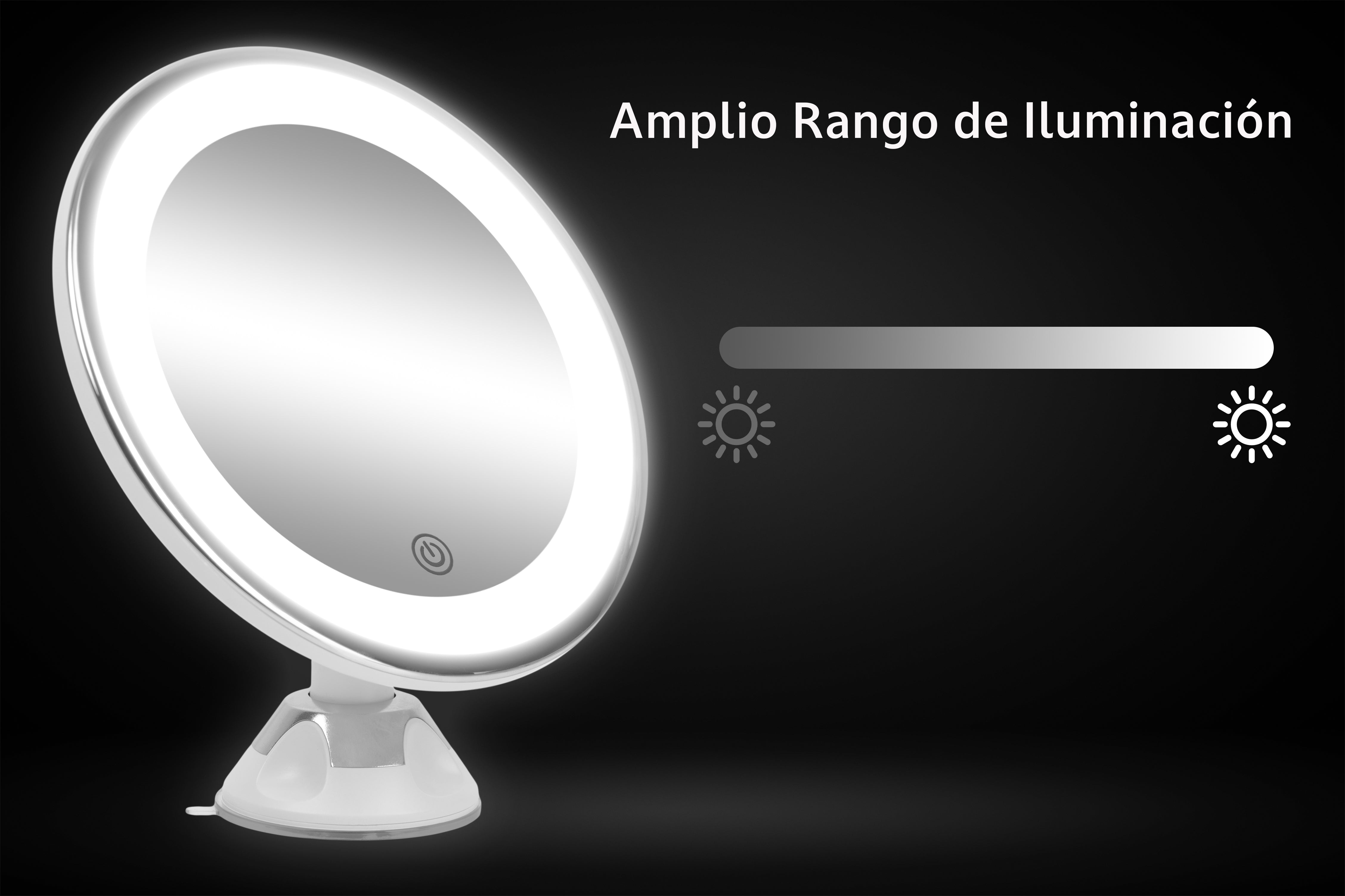 Espejo LED 10x con Ventosa para Baño – Iluminación Ajustable y Giro de 360 Grados