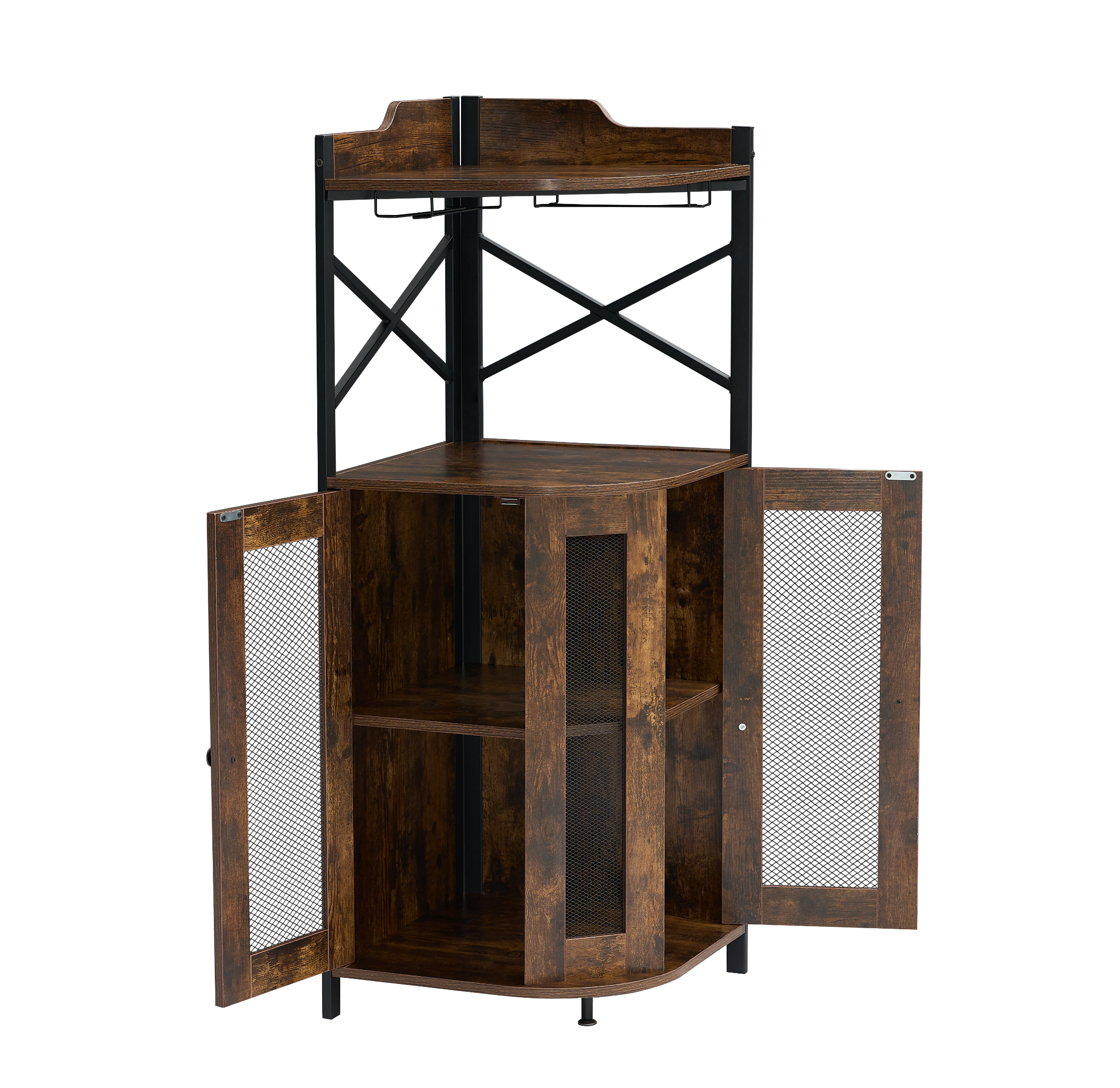 Gabinete de Bar Esquinero con Soporte para Copas, Mueble Mini Cantina para Licores y Bebidas